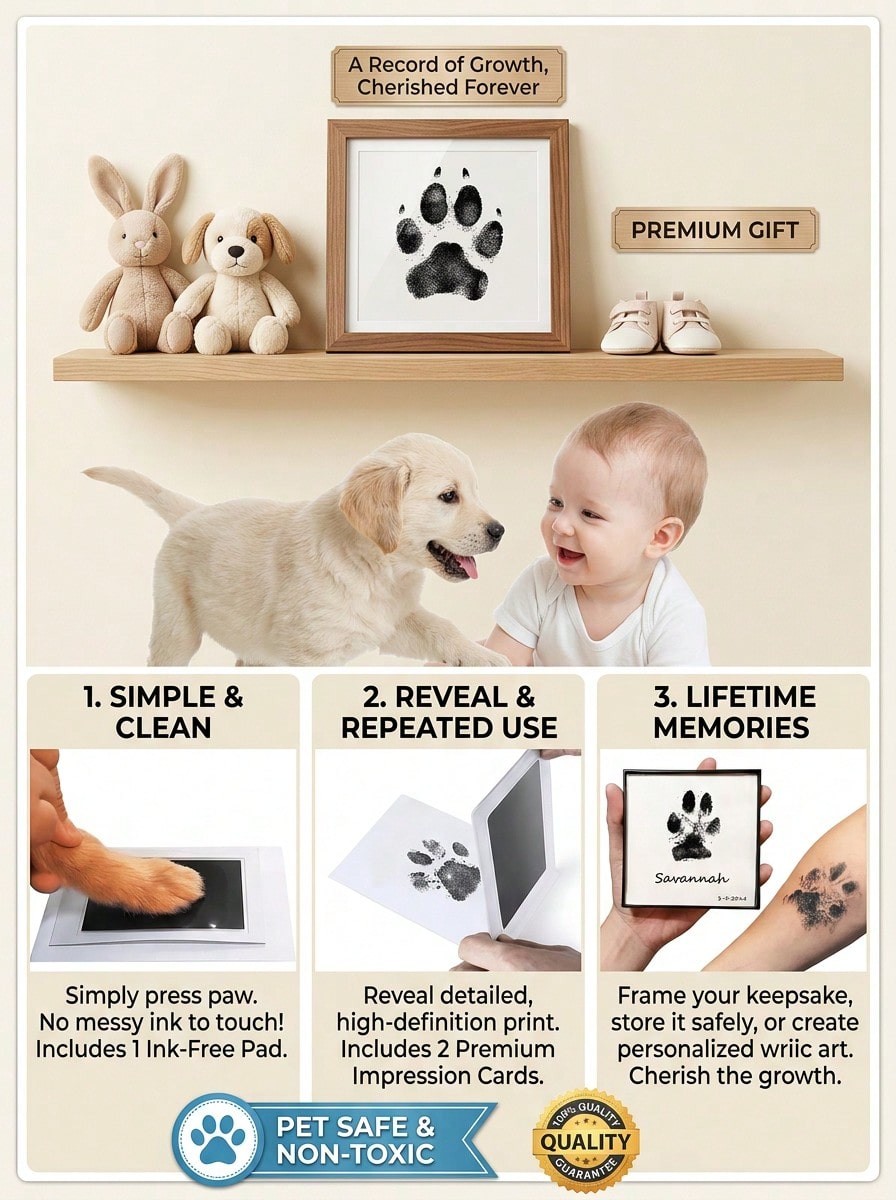 Pet Paw Print Kit w/Ink Pad 2 Cards Xmas Halloween Thanksgiving Gift