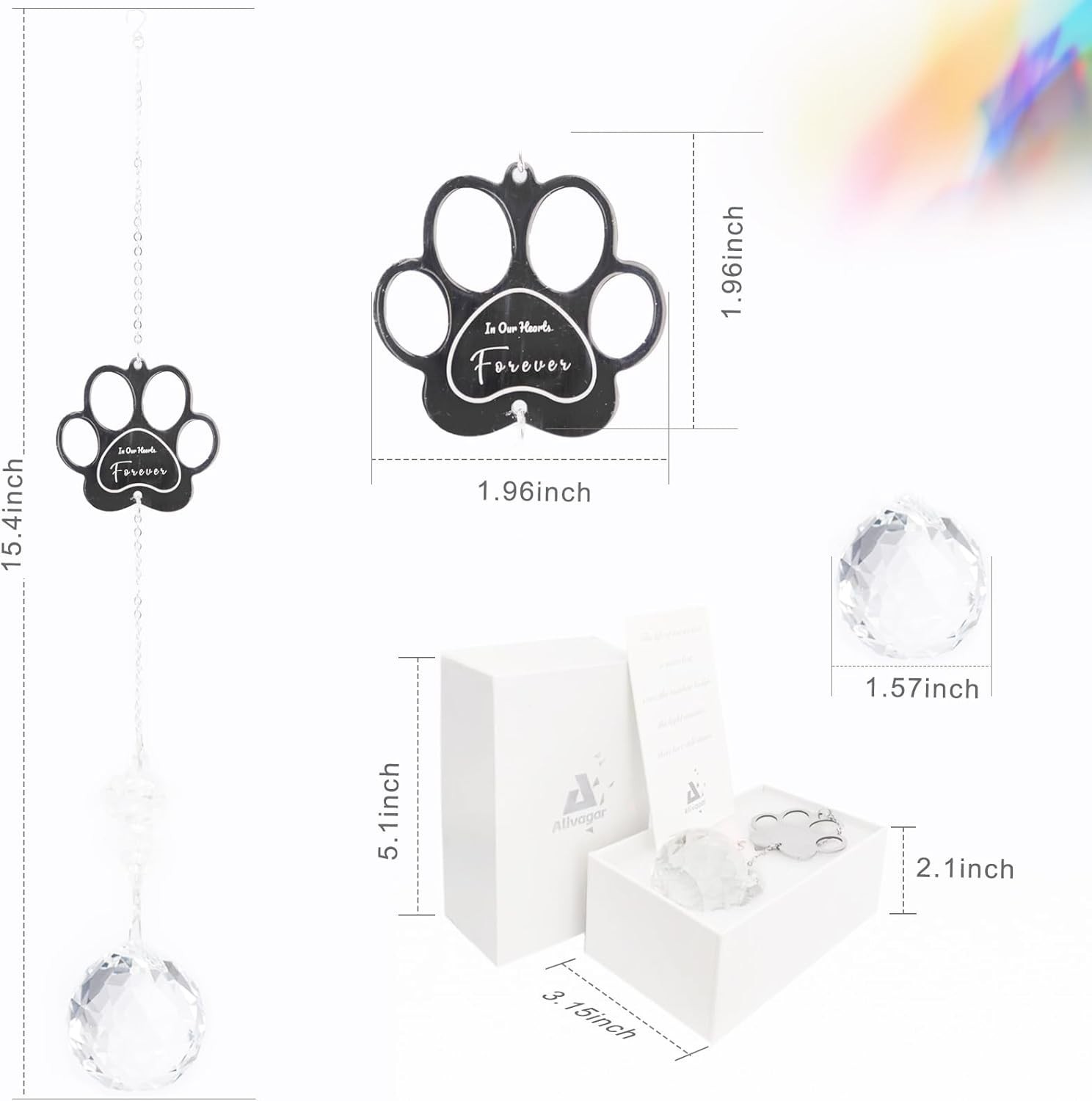 Dog Memorial Gifts, Paw Print Sun Catcher Dogs Cats Pet Remembrance Crystal Ball