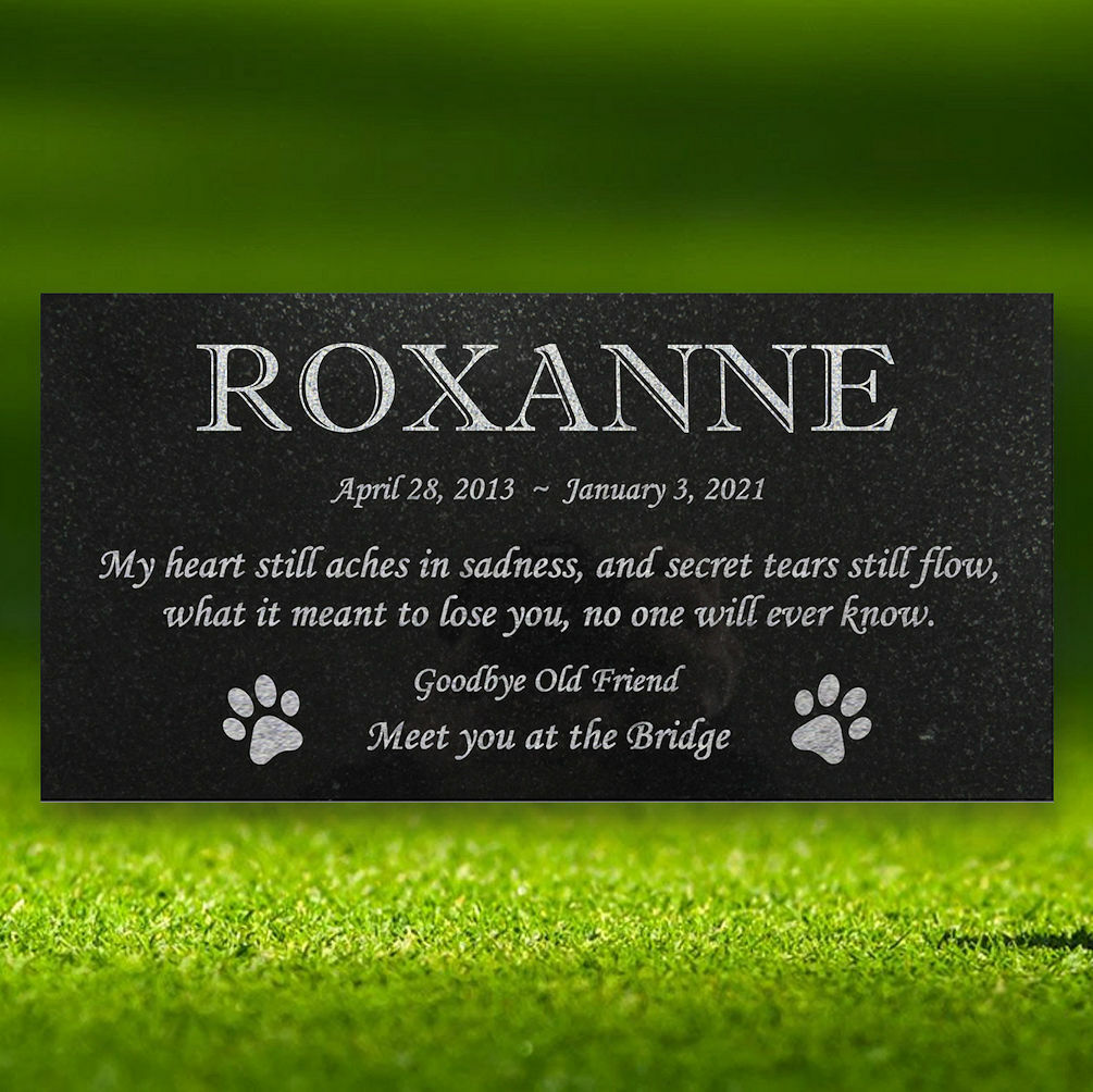 Personalized Cat or Dog Memorial – Granite Pet Memorial – 6×12 – Roxanne