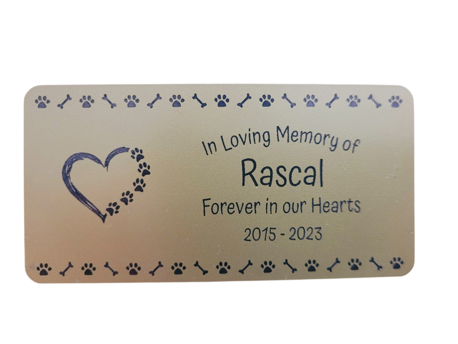 Pet Memorial Paw Print/Bone Plaque, 2″x4″ Aluminum, Dog Tribute, Rainbow Bridge