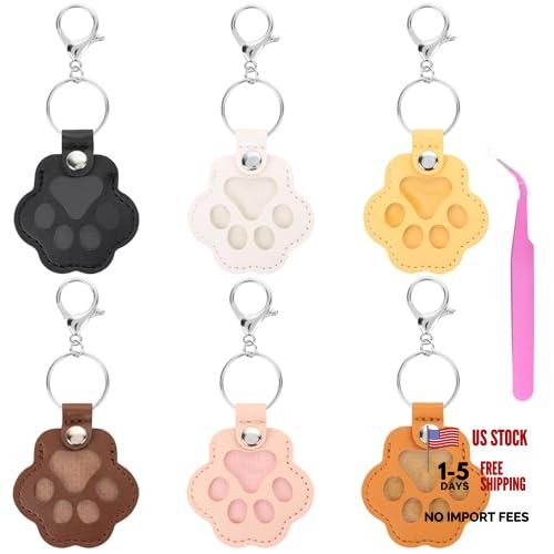 LIYDE 7 Pcs Paw Shaped Pet Hair Keykain Set – Leather Storage Keepsake Memorial