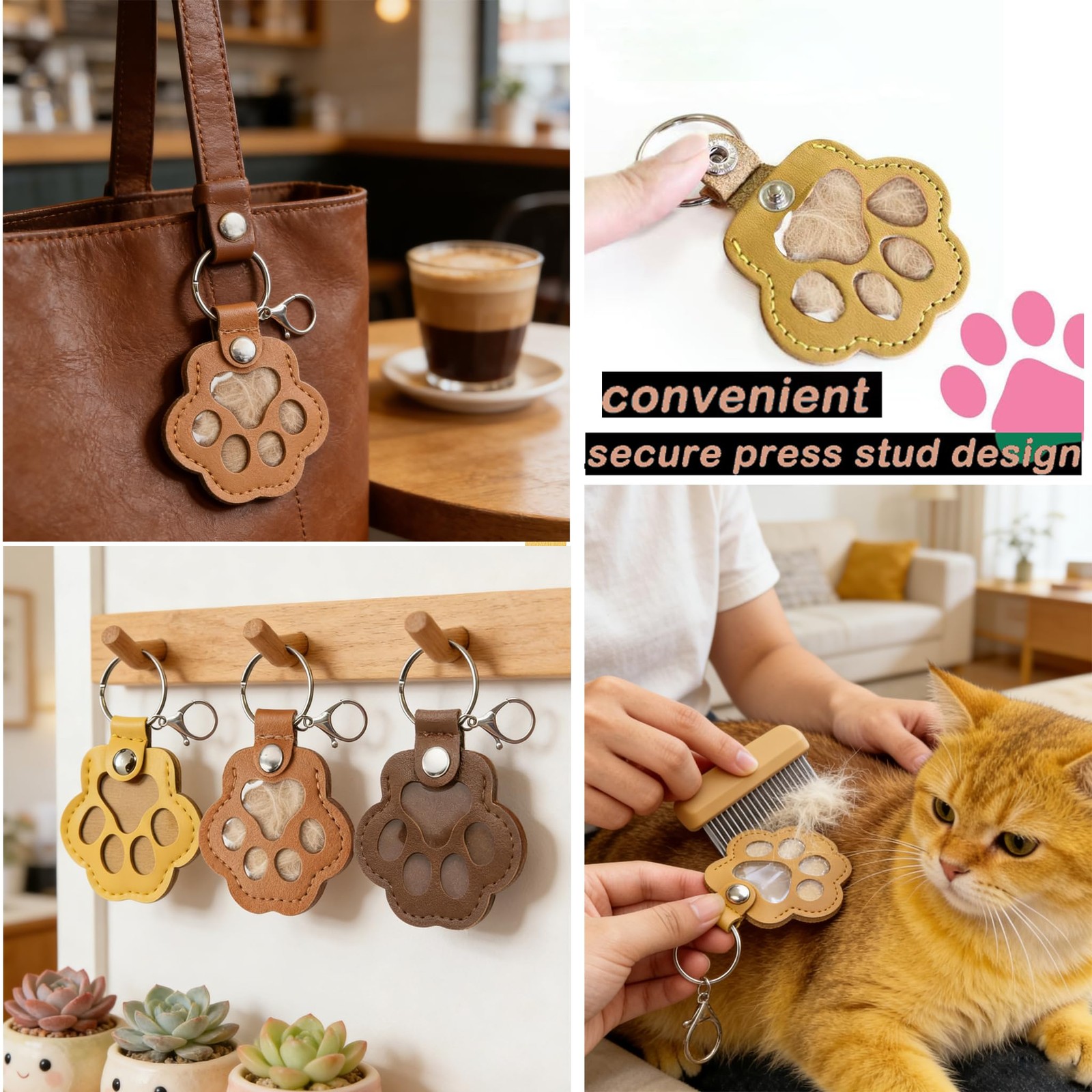 6 Pcs Pet Fur Keepsake Keychain, Leather Dog Hair Collector Cat Fur Storage K…