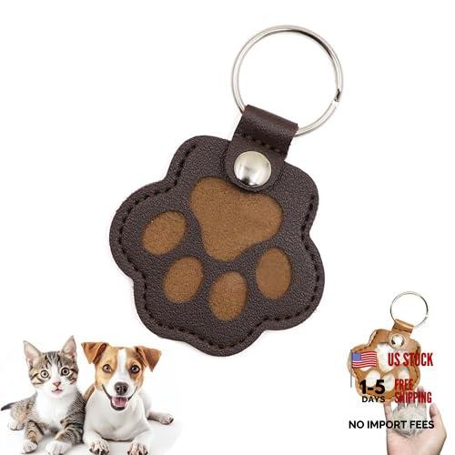 Pet Fur Keepsake Dog Hair Keychain Leather Paw Charm Key Chain Pet Dark Coffee