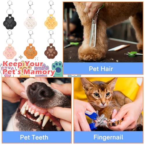LIYDE 7 Pcs Paw Shaped Pet Hair Keykain Set – Leather Storage Keepsake Memorial