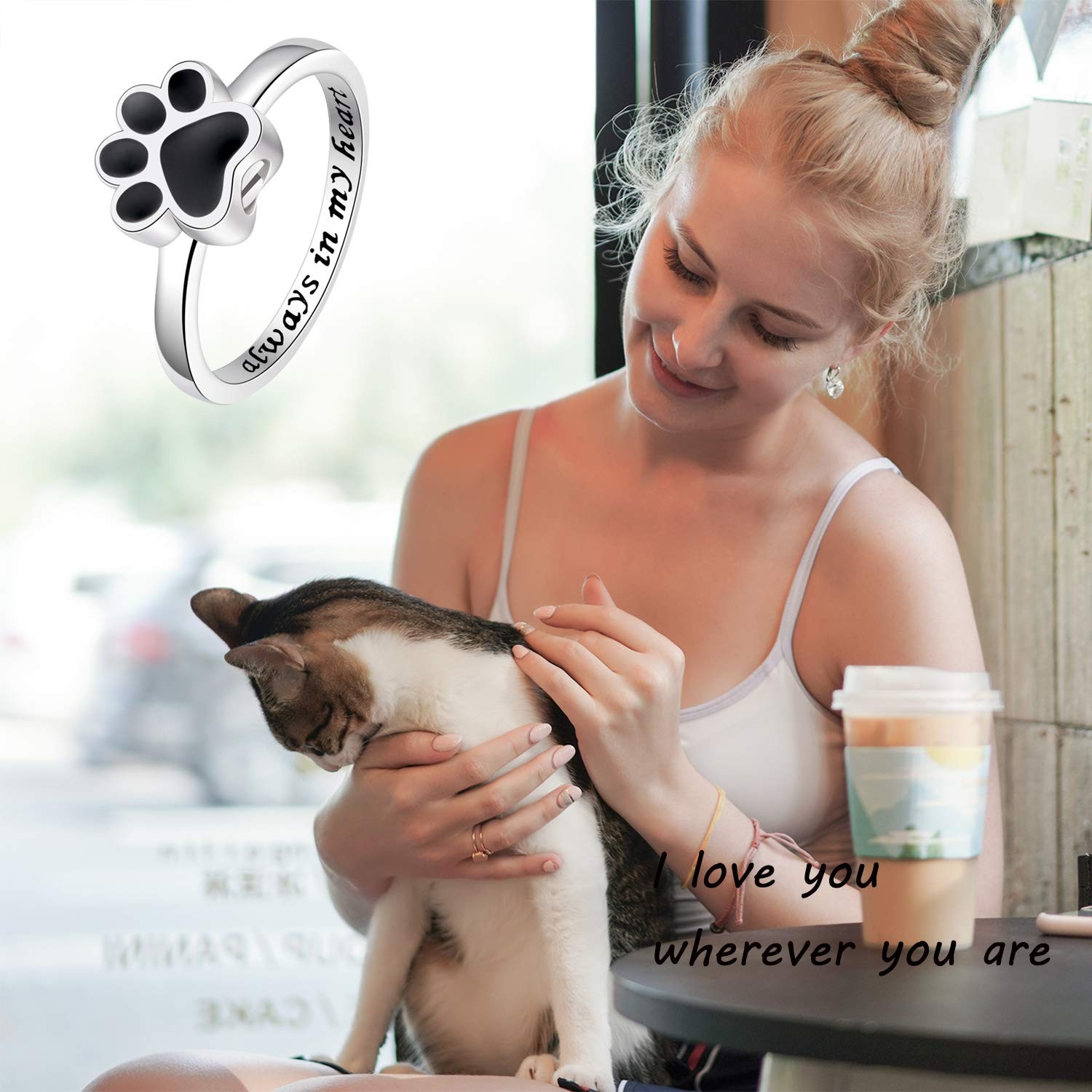 Iohupci Sterling Silver Forever In My Heart Cremation Urn Ring Hold Loved Pet
