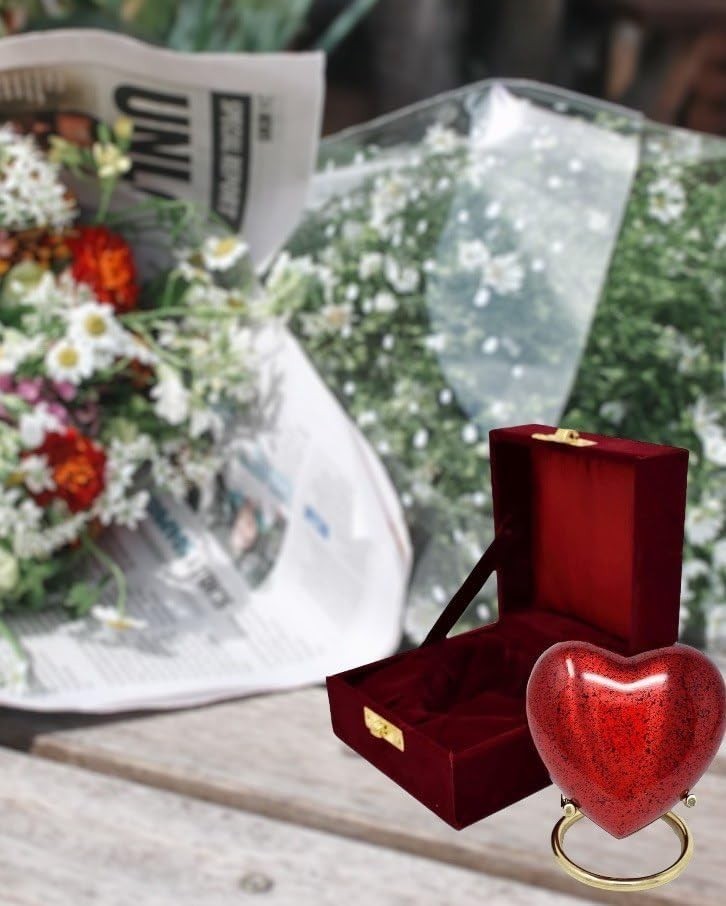 Red Heart Cremation Urn Keepsake Velvet Box Memorial Ashes Holder