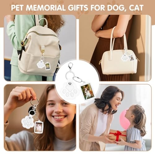 Pet Hair Keychain, Cute Leather Cat Paw Keychain with Acrylic Small Photo White