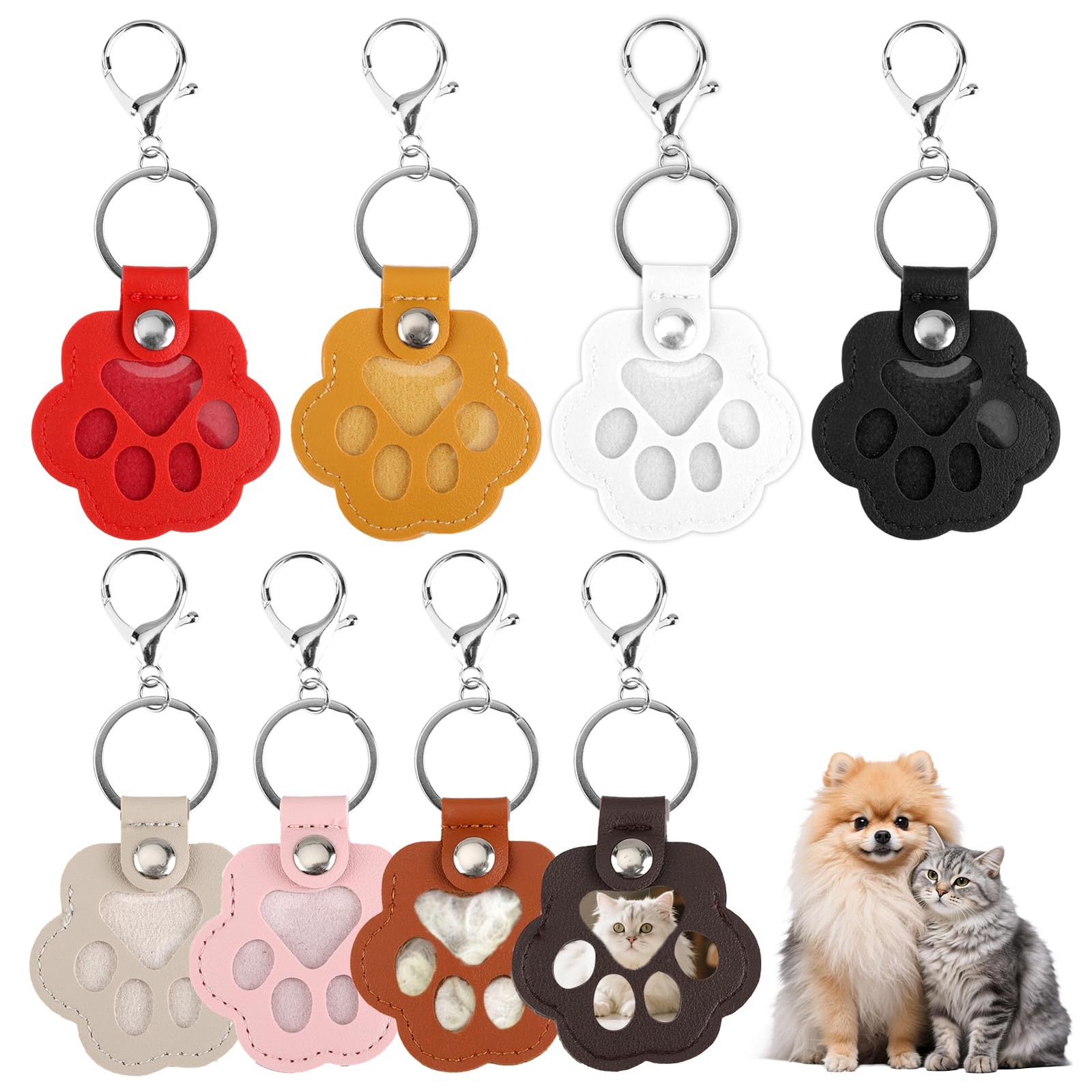 8 Pcs Pet Paw Shaped Leather Keychain with Lobster Clasp,Pet Hair Keychain Se…