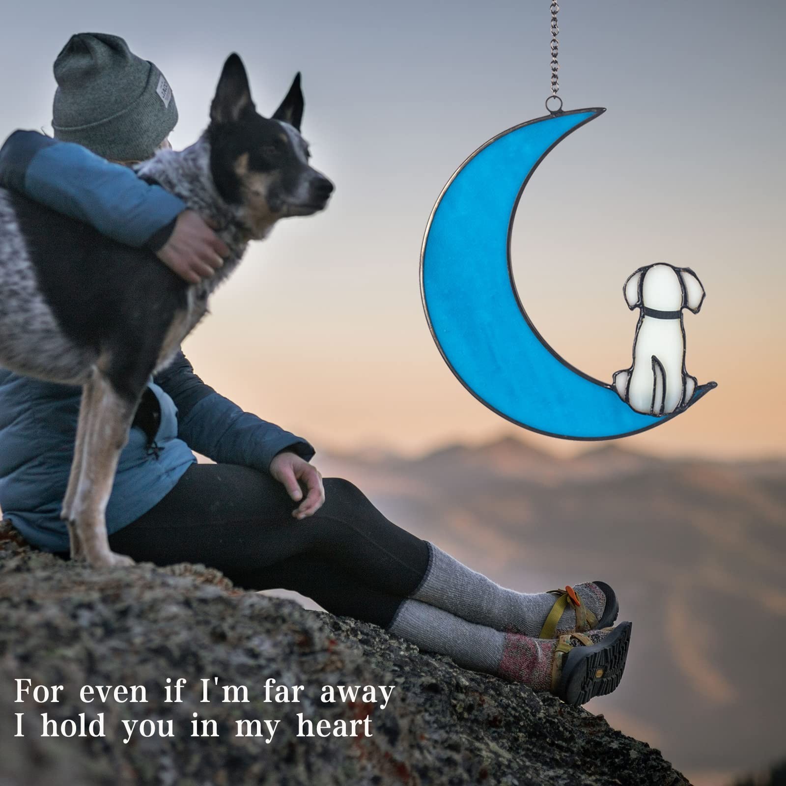 Dog Memorial Gifts Suncatcher Dog Decor on Luminous Blue Moon Stained Glass W…
