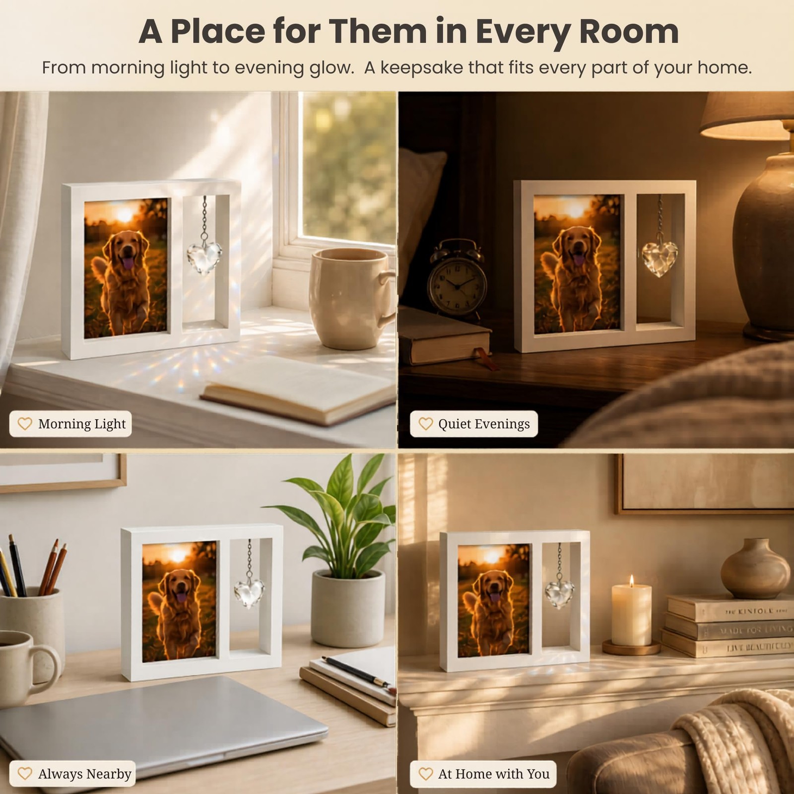 Dog Memorial Gifts for Loss of Dog: 4×6 Wooden Picture Frame with Crystal Hea…