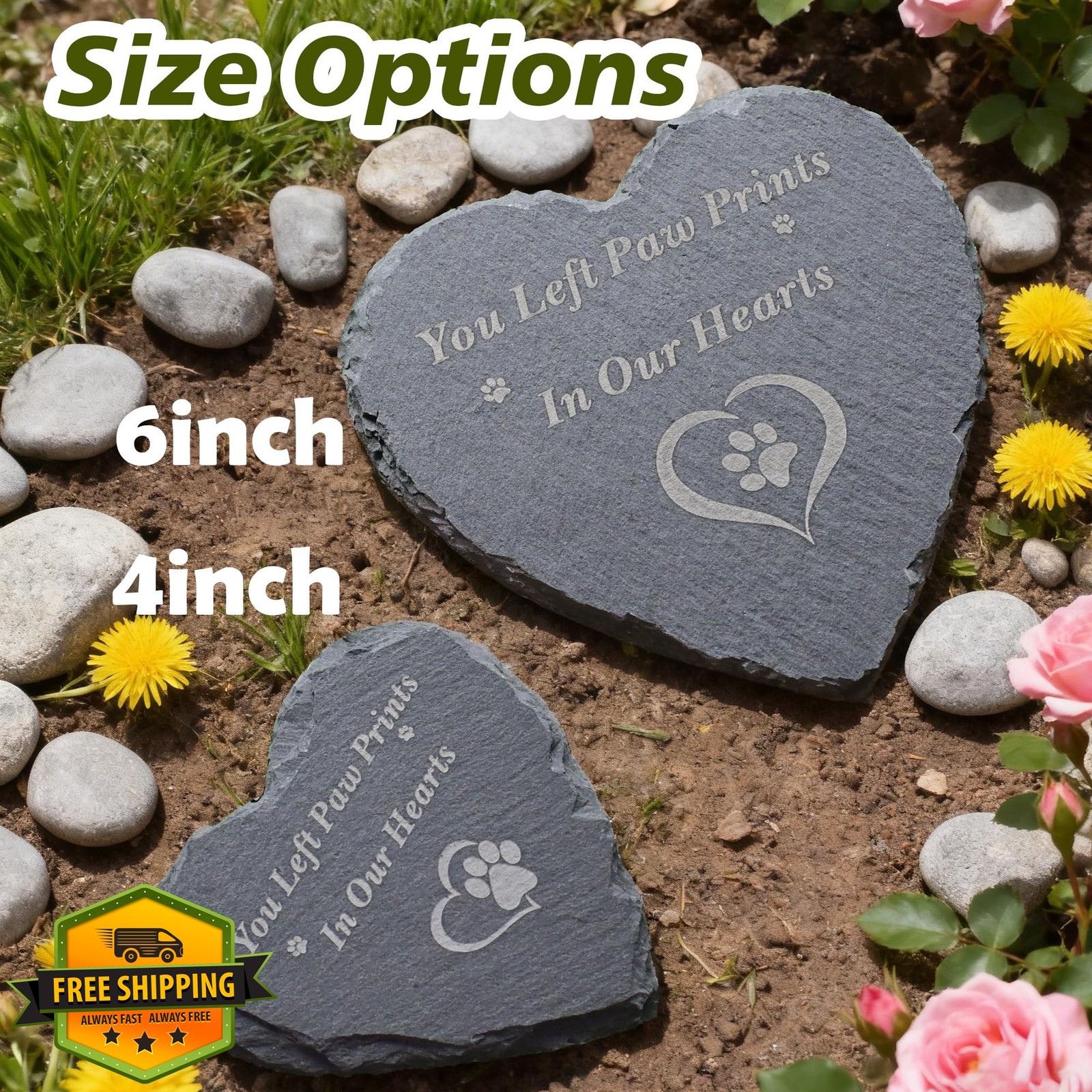 SZKISIDA Heart Pet Memorial Stone 4″ Paw Print