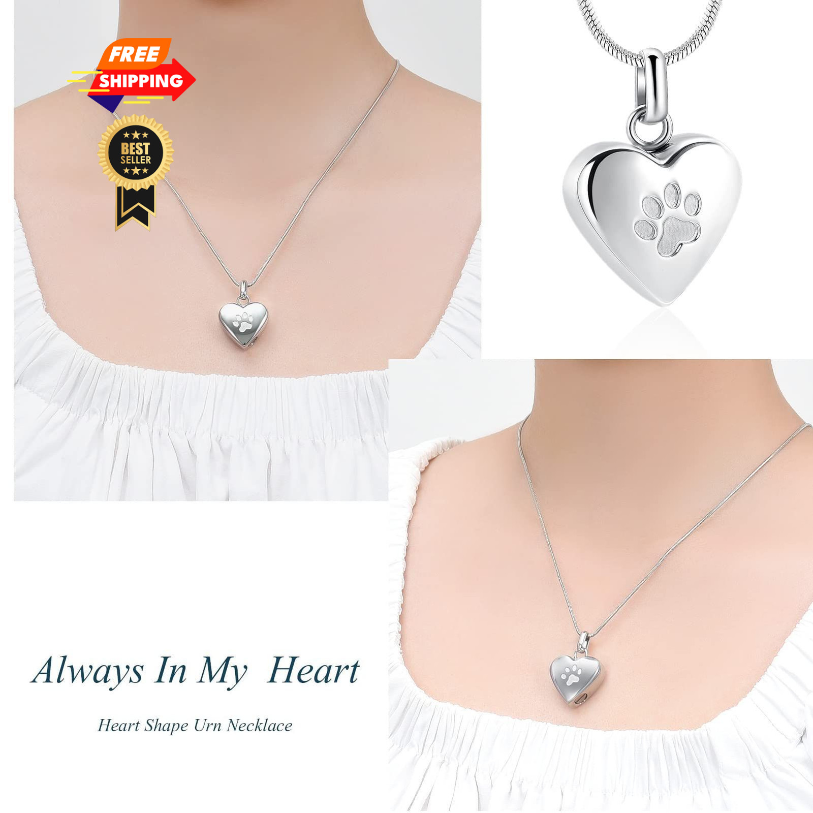 zeqingjw Pet Cremation Jewelry for Ashes Pendant Paw Small, Heart-Silver