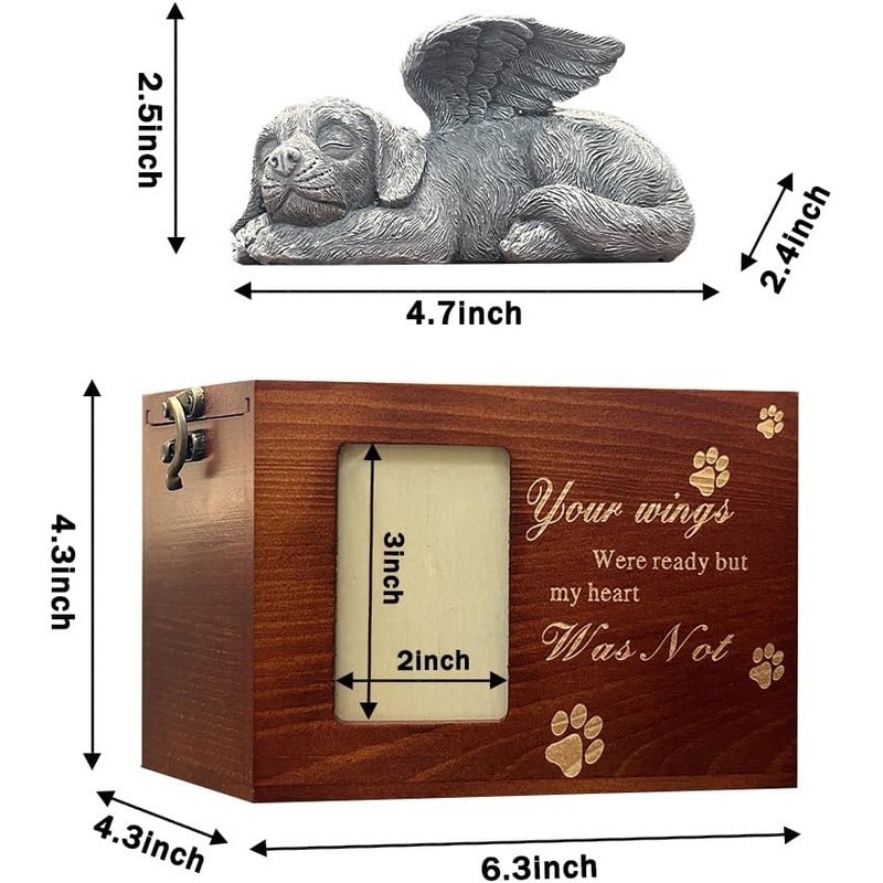 Wooden Pet Ashes Urn Memorial Keepsake Box W/ Photo Frame Beloved Dogs New