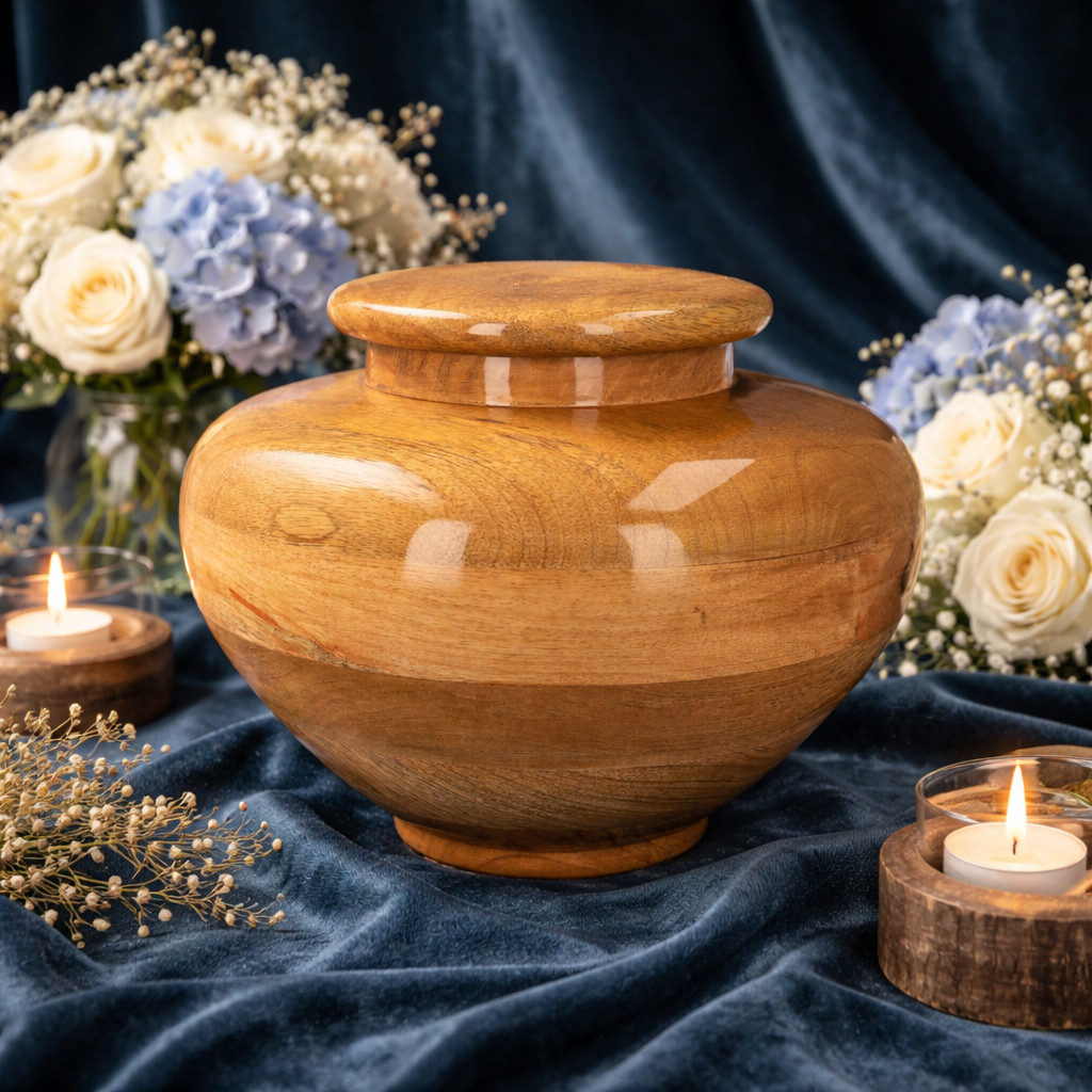 Funeral wooden urn for ashes Unique mango urn Medium size wood urn