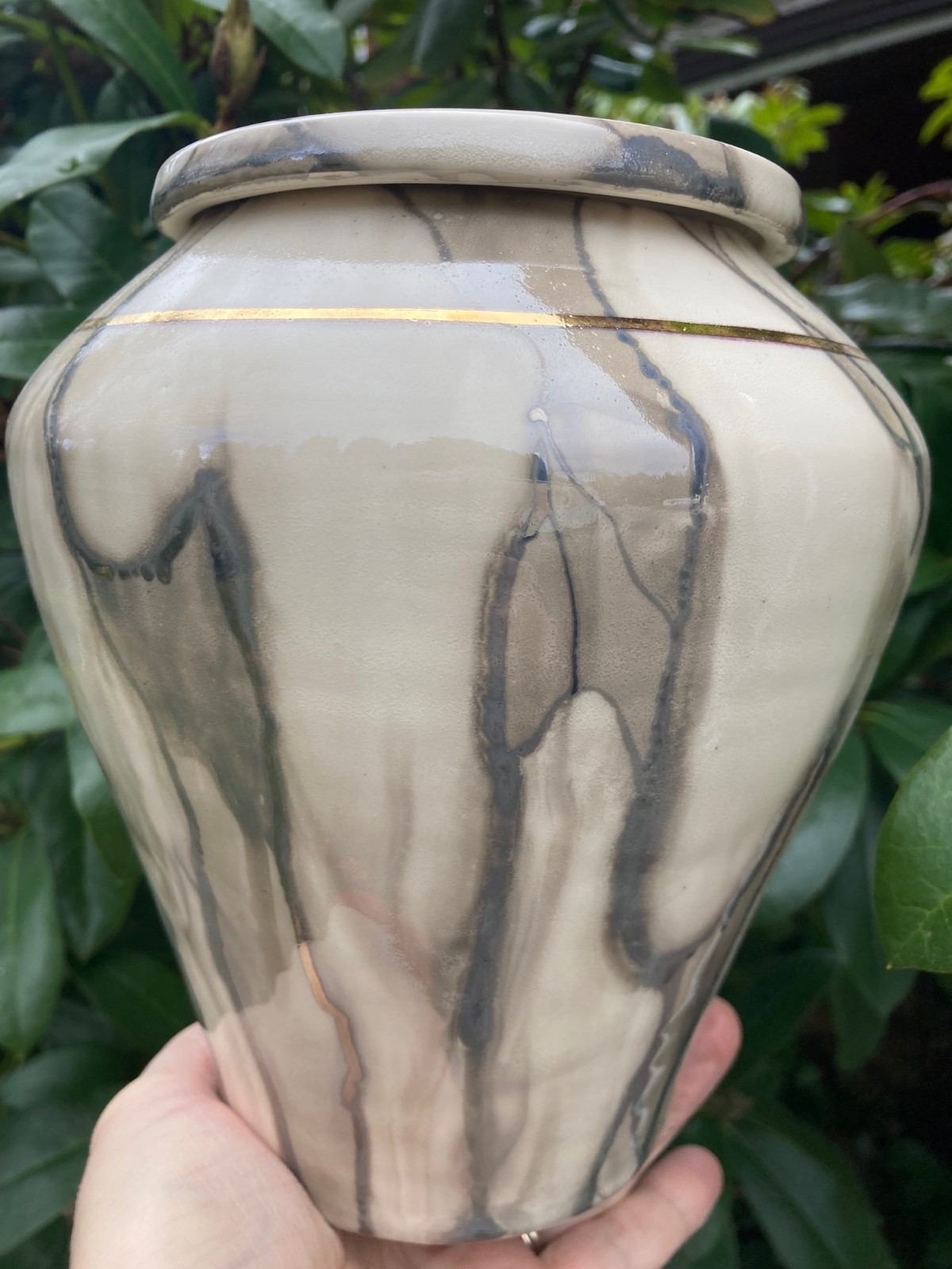 Handmade Ceramic Cremation Urn Keepsake Vessel in White with Silver 150 ci
