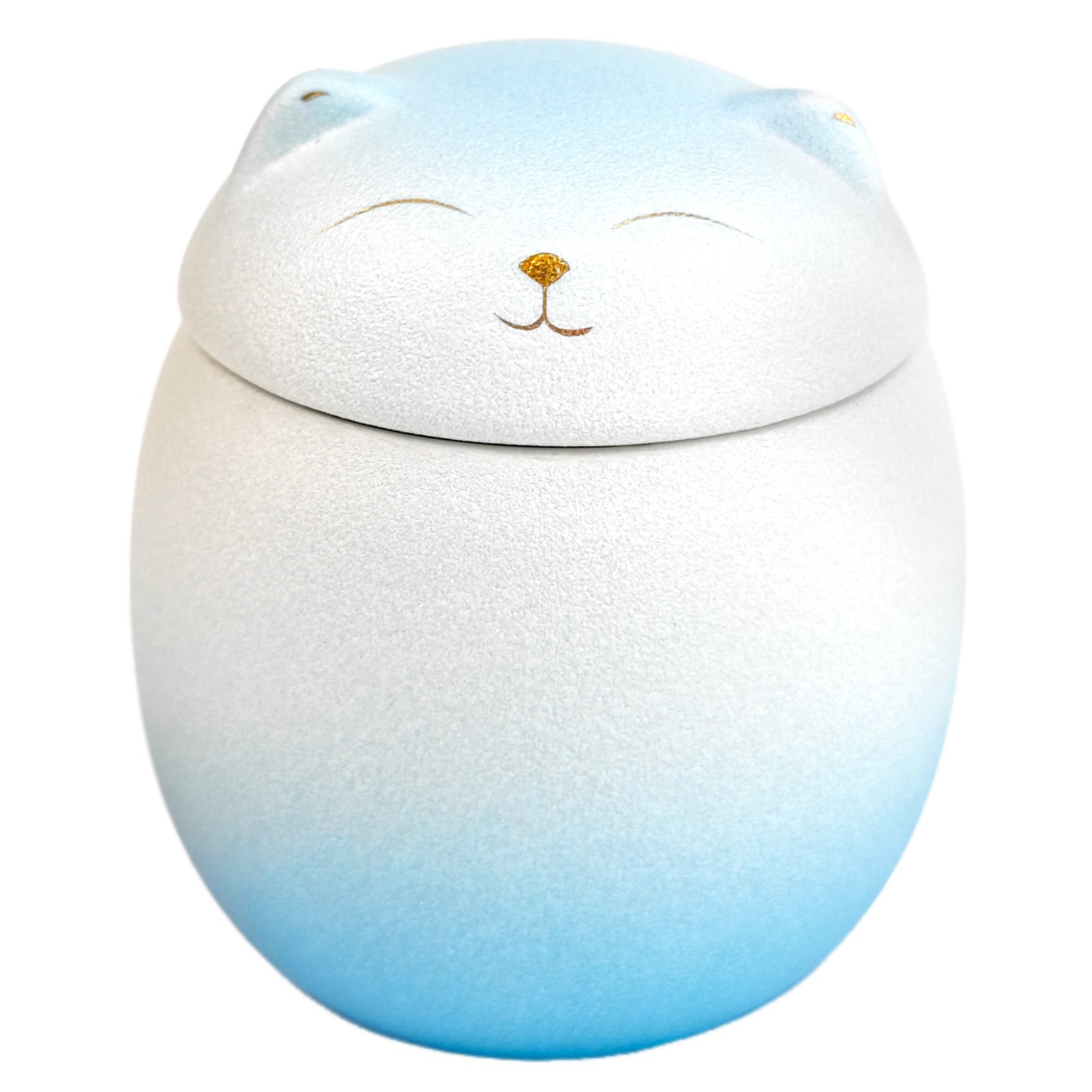 Smiley Cat Shaped Blue-White Gradient Pet Urn For Small Dog And Cat Ashes(M)