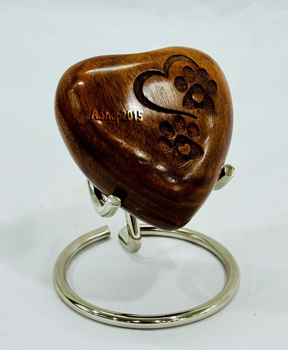 Wooden Heart Urn – Small Keepsake Cremation Urn for Human Ashes – Mini Urn Heart