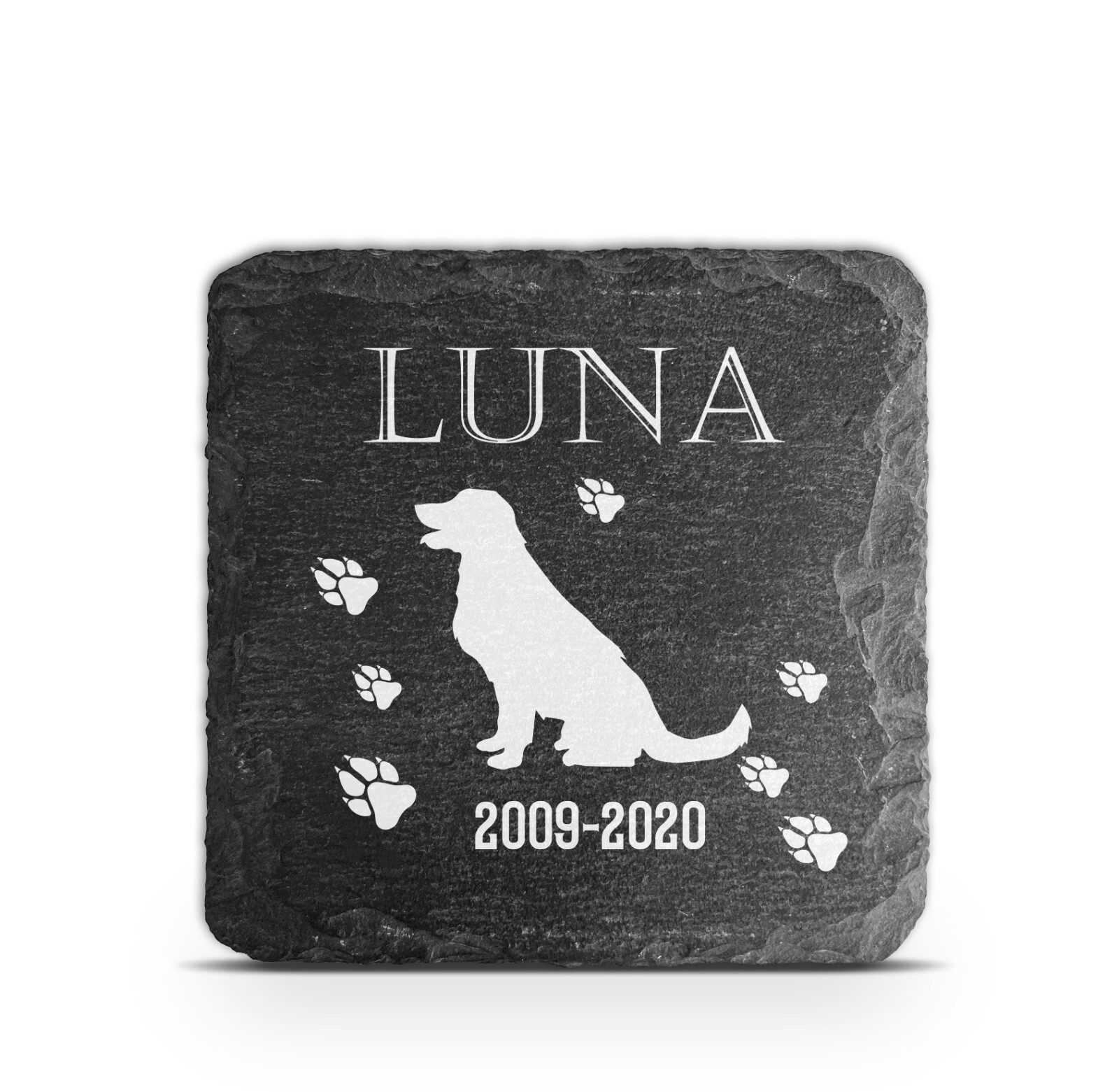 Personalised Pet Memorial Grave marker Dark Grey Natural Slate stone 10×10 Cm