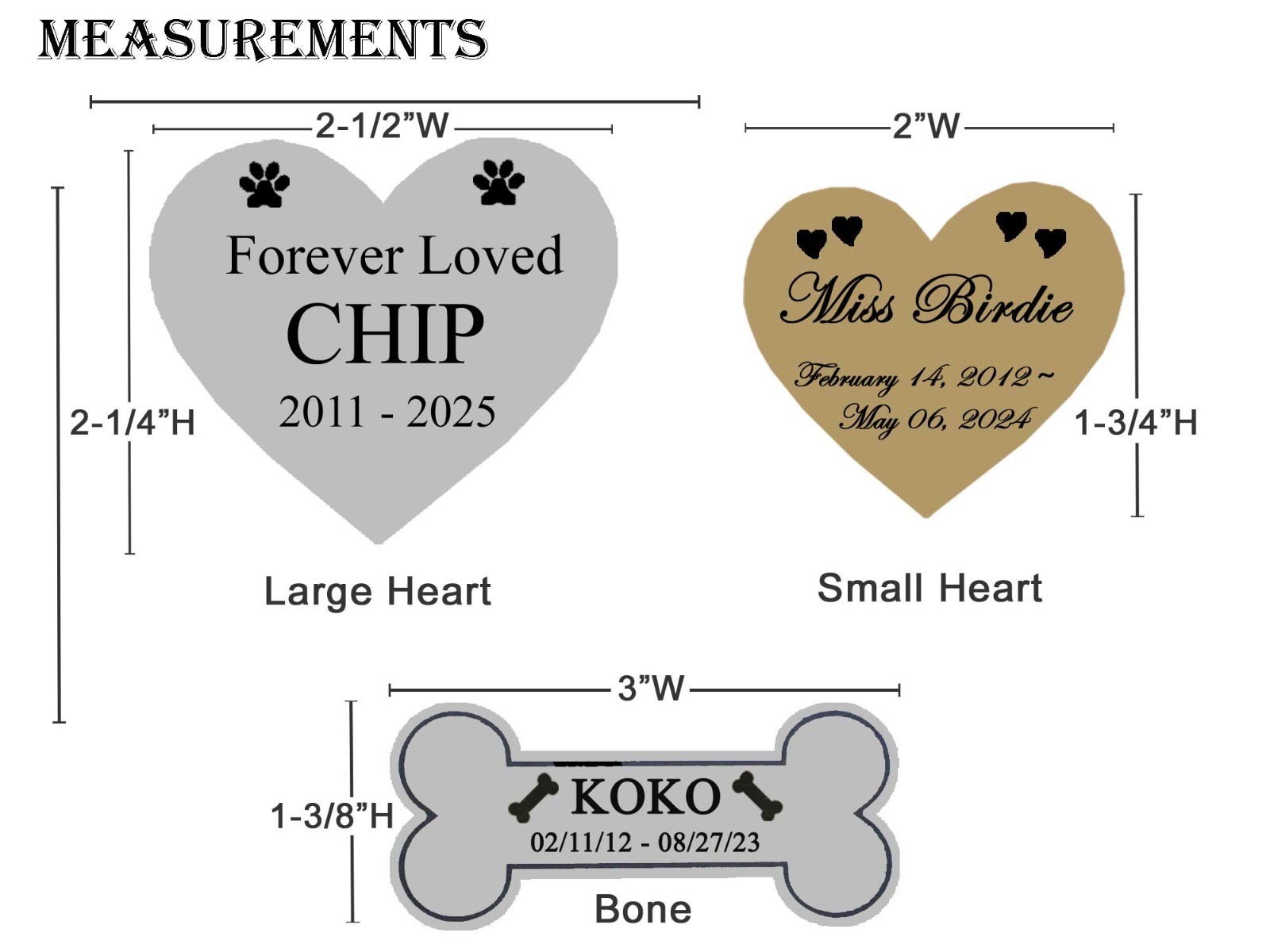 Pet Loss Memorial Engraved Heart or Bone Name Plate Dog Cat Any Pet