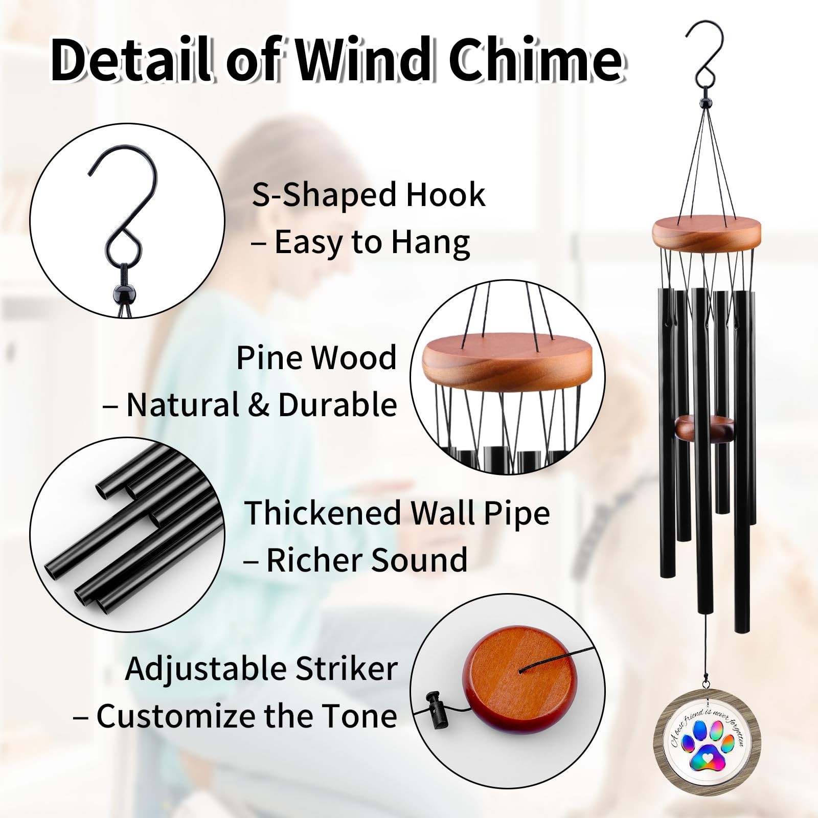 Pet Memorial Wind Chime – Dog Memorial Gifts for Loss of Pet, Loss of Pet