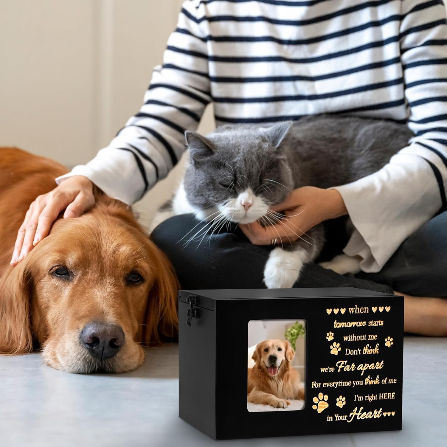 Pet Urns for Dog or Cat Ashes Wooden Funeral Cremation Urns with Photo Frame….