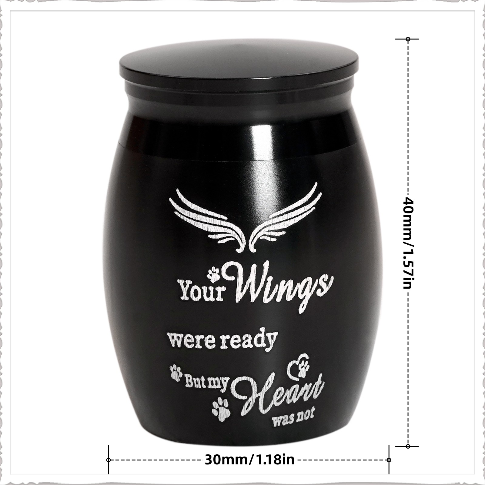 1.57 in Mini Pet Memorial Small Urns for Dog Cat Ashes Stainless Steel (Black)