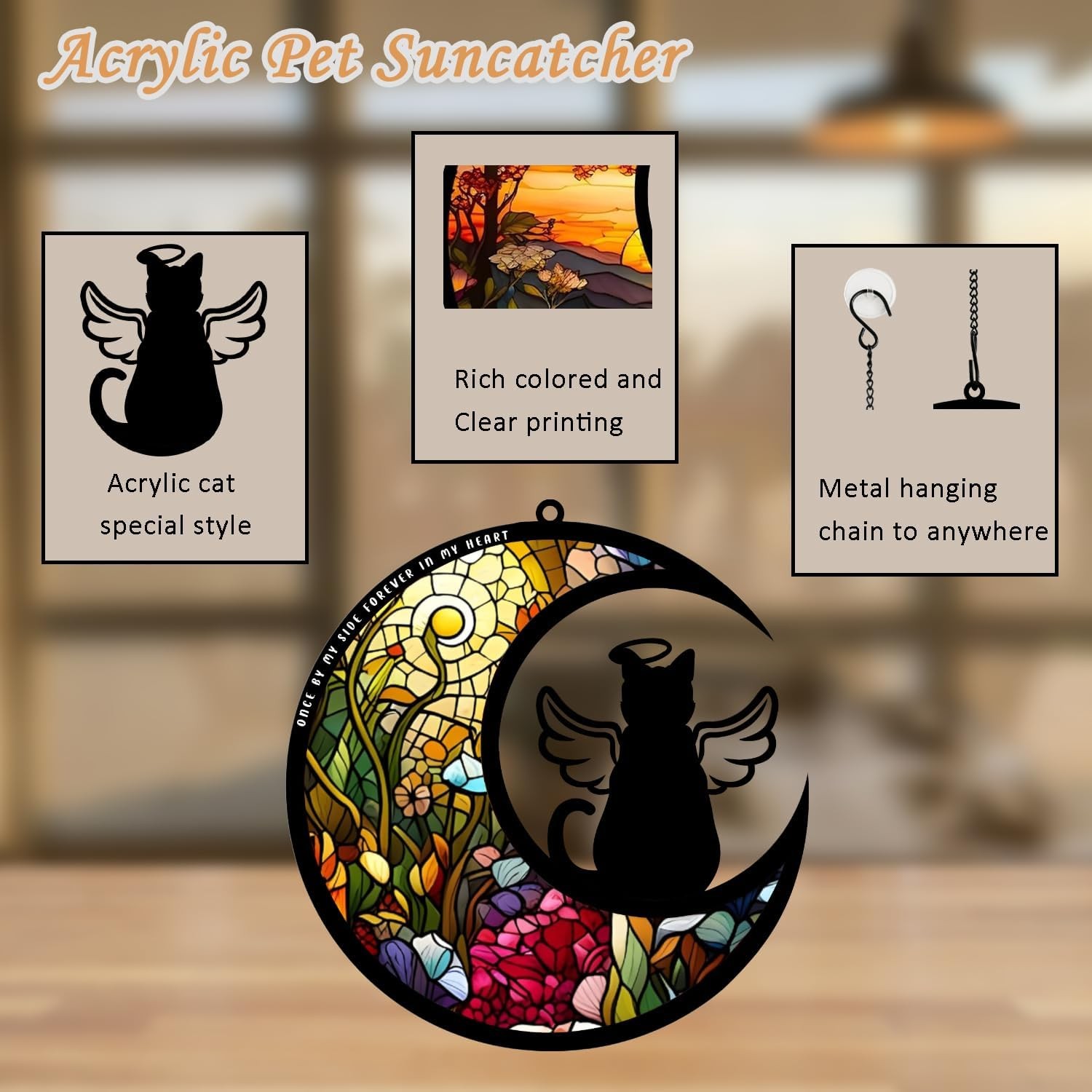 Cat Memorial Suncatcher for Windows Memorial Ornament, Pet Sympathy Gift to Memo