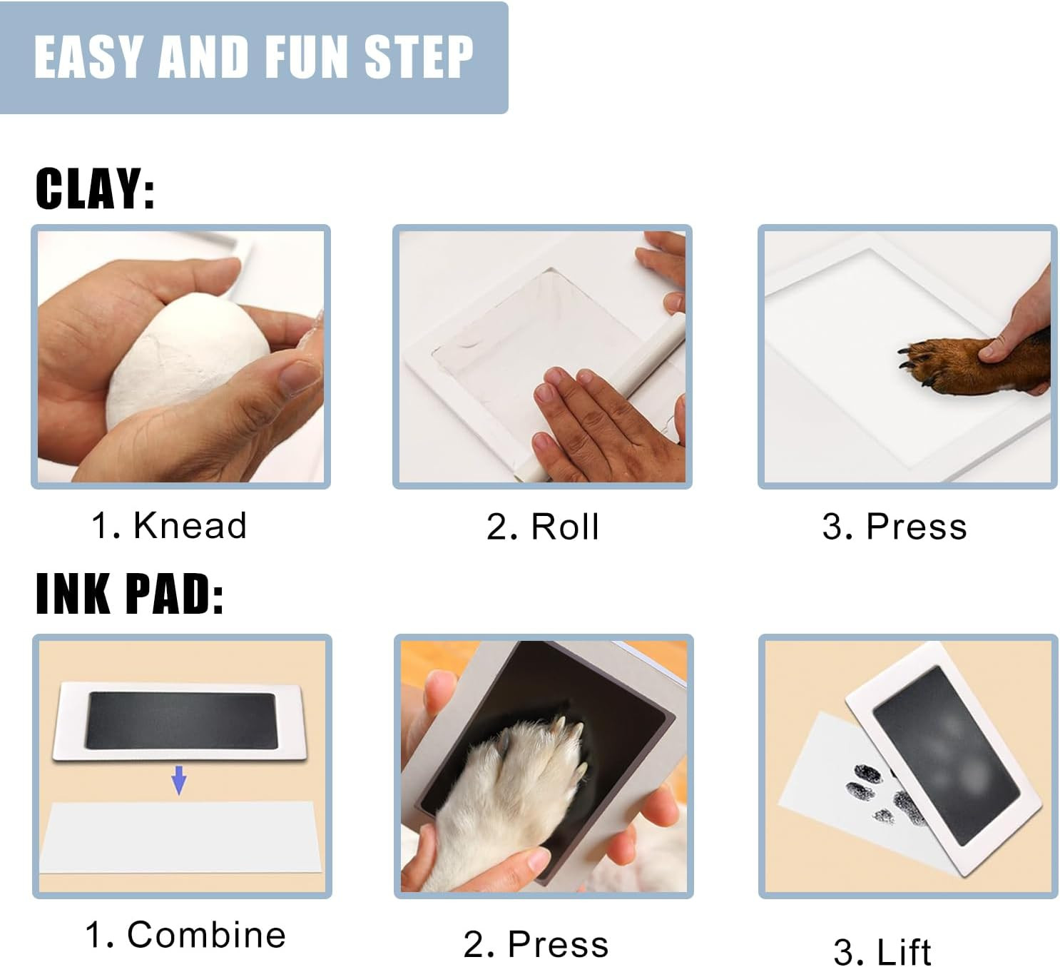Paw Print Impression Kit Dogs Cats 2 Clay Large Ink Pad Pet Memorial Keepsake
