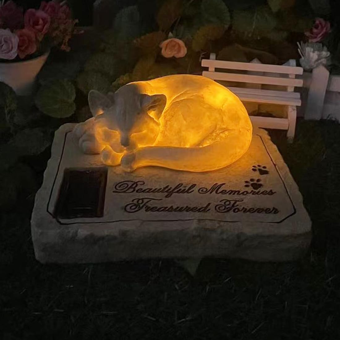 Solar Light Cat Memorial Stone, Cat Grave Markers, Cat Headstone, Cat Memorial P