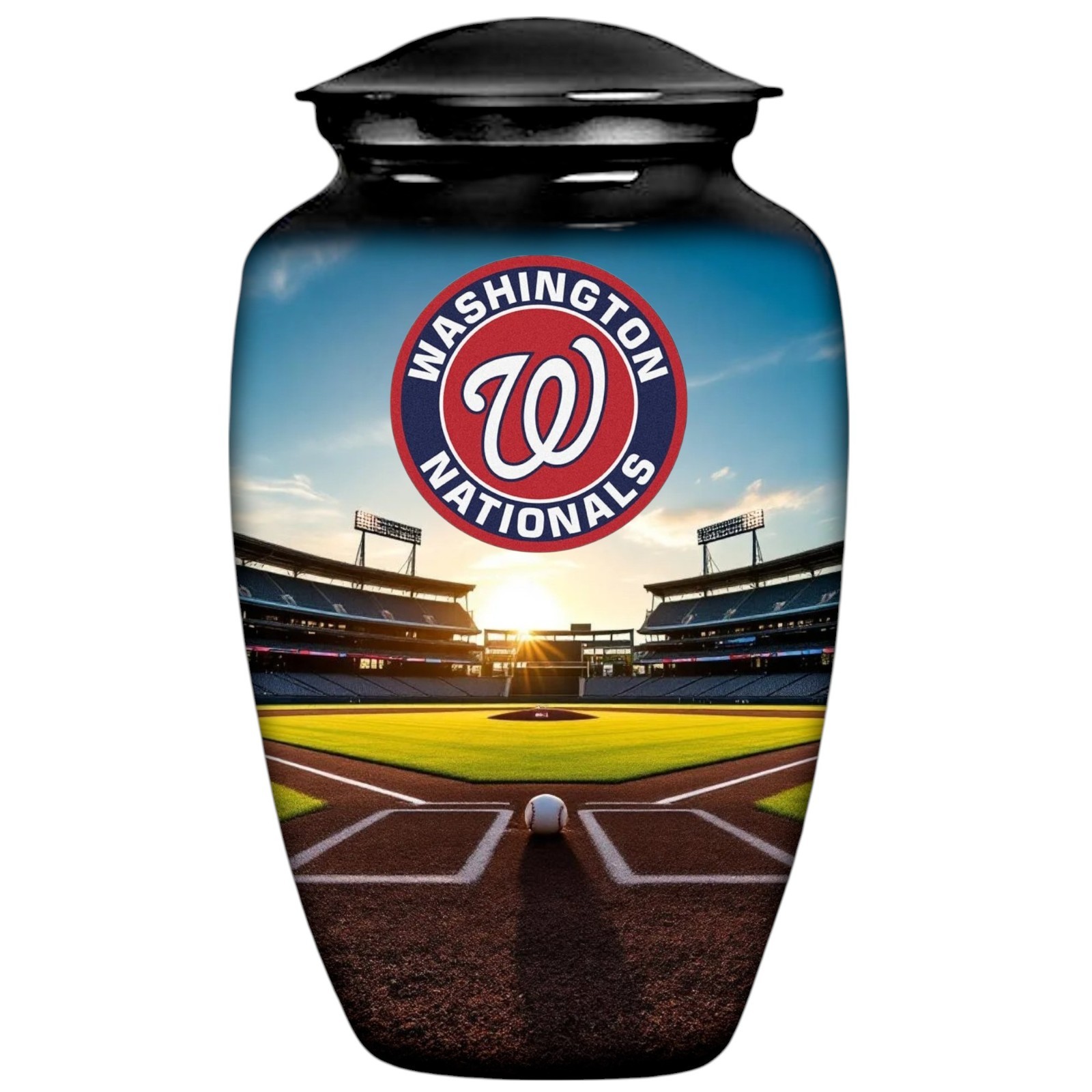 Black Large Baseball Theme Washington Cremation Urn Adult Human Ashes w/Bag