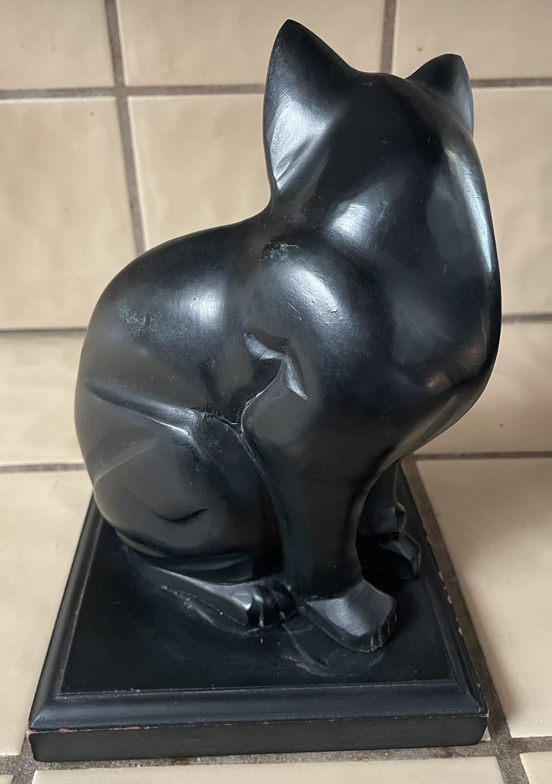 CAST IRON KITTY CAT FIGURINE MEMORIAL IN LOVING MEMORY STATUE W/ STAND