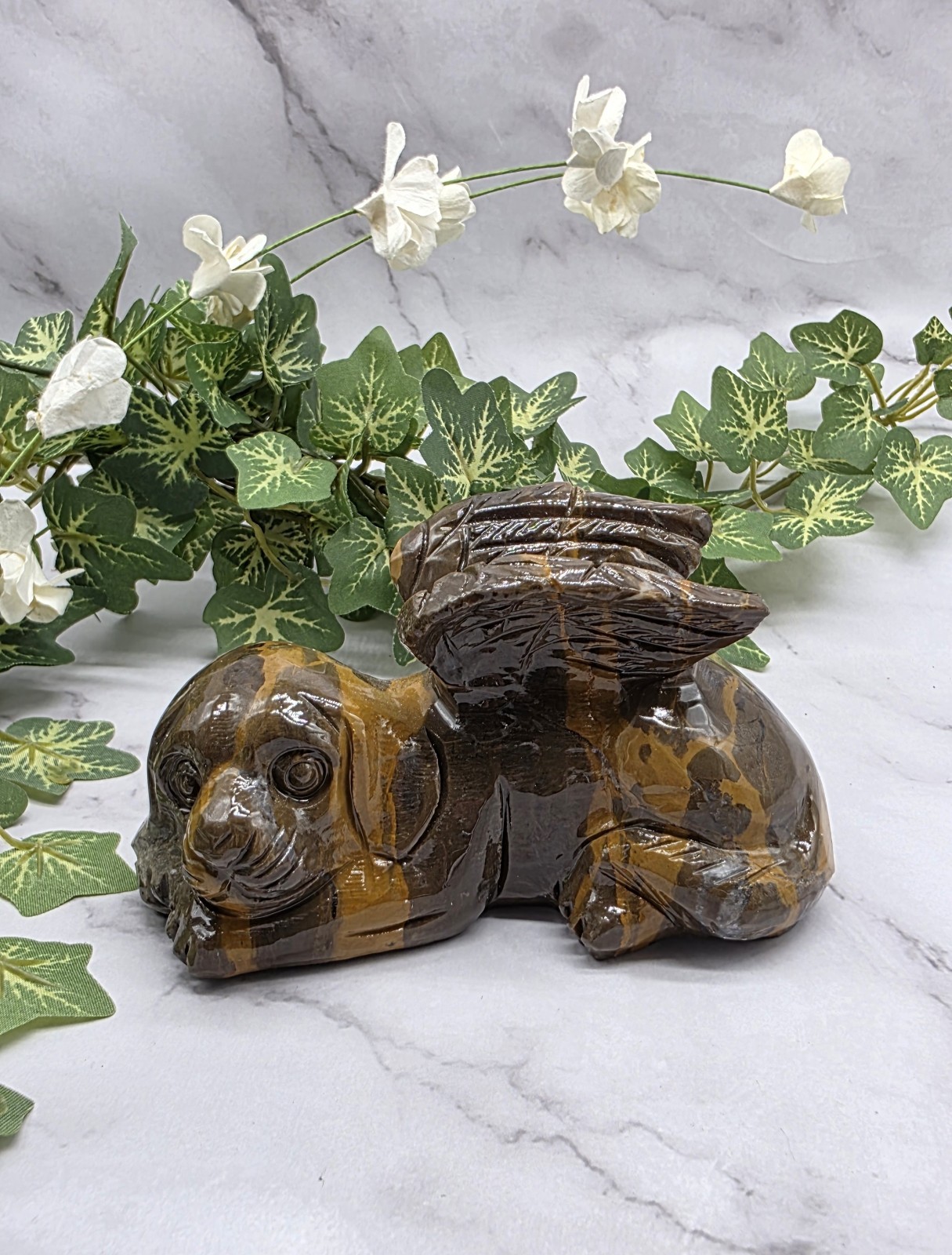 Mountain Jasper Winged Angel Dog – Pet Memorial Statue, Gemstone Pet Loss Gift