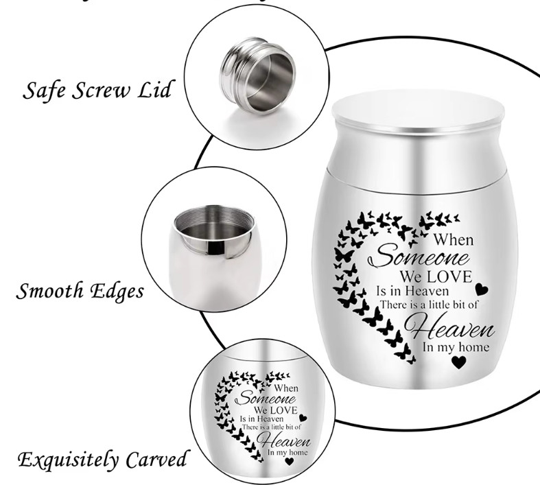 3*4cm Urn Jar Cremation Mini Ash Holder Metal Memorial Gift Family Keepsake