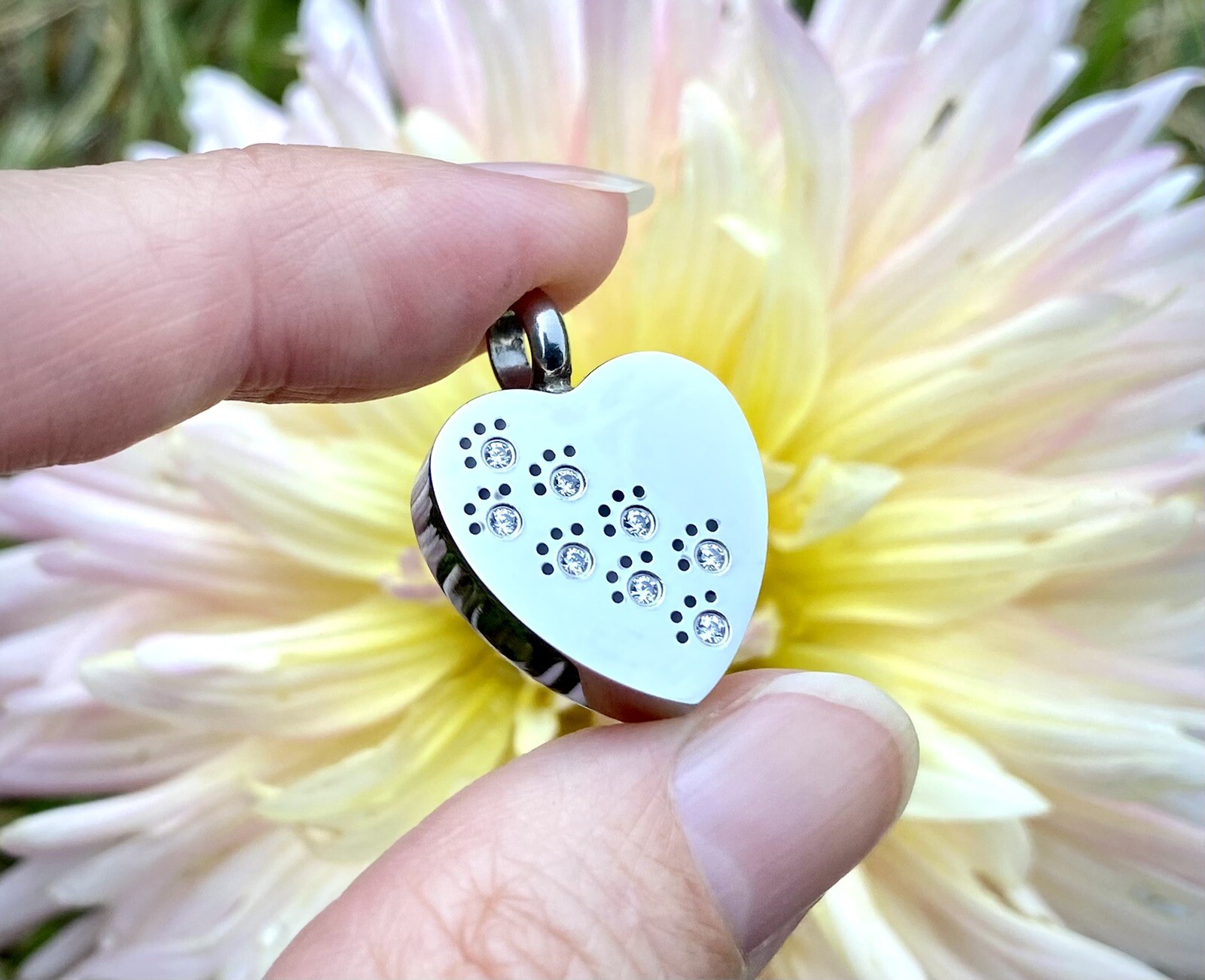 Pet Cremation Necklace Jewelry Pendant Urn for Ashes Dog Cat Crystal Paw Prints