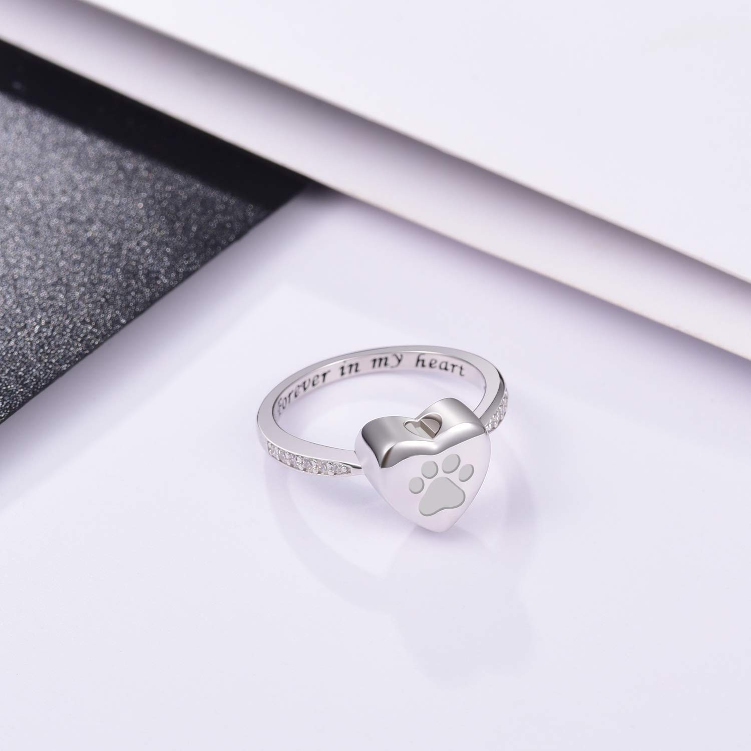 Jinlou 925 Sterling Silver Love Heart Urn Ring For Pet Dog Cats Ashes Keepsake