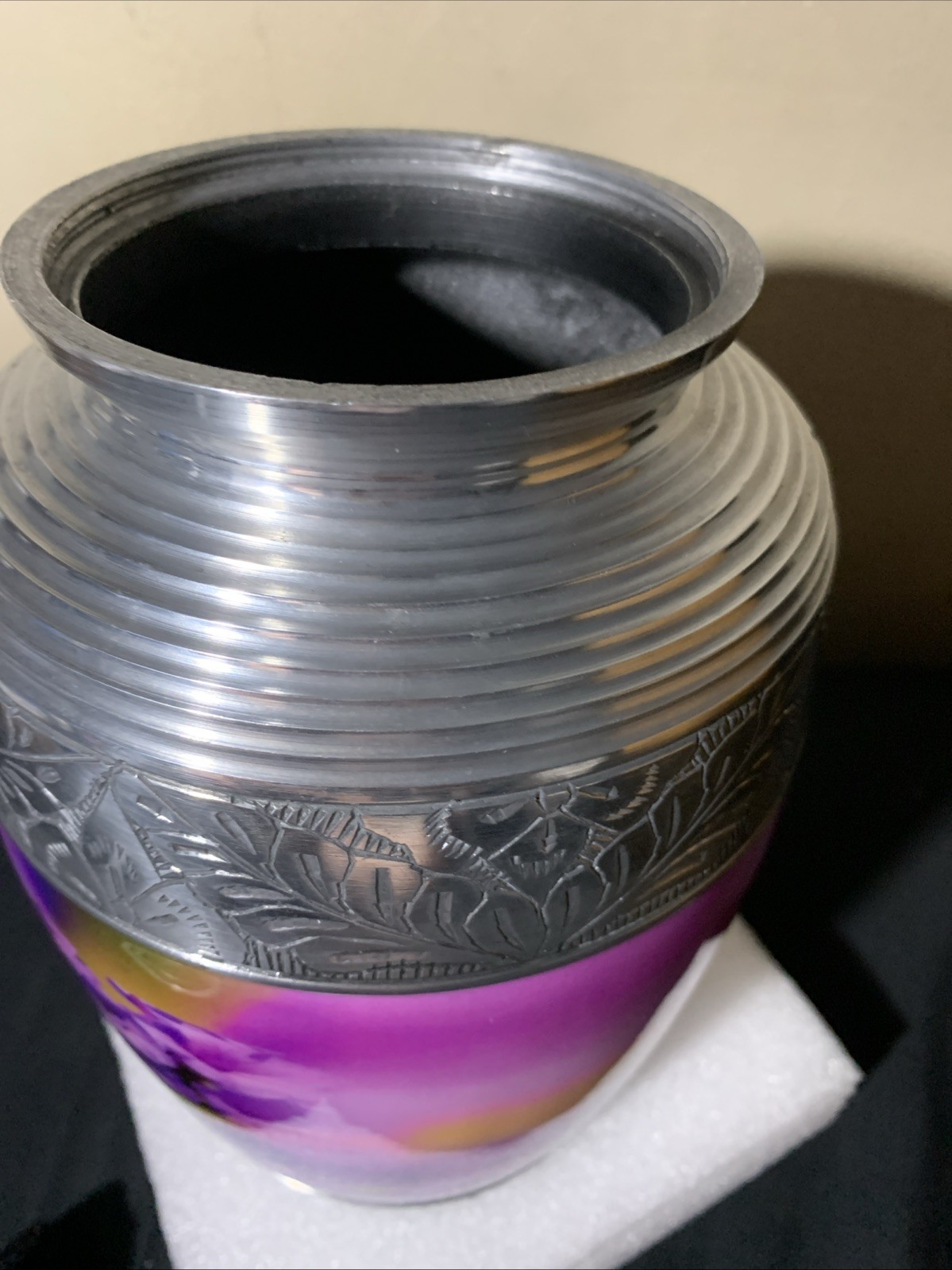 Adult Cremation Urn – Hummingbird Sunrise Serenade Purple & Silver Urn for Ashes