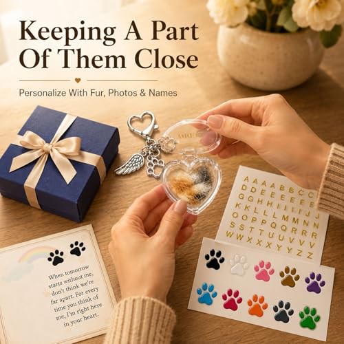 Pet Fur Keepsake Memorial Locket – Clear Heart for Dog Cat Fur or Photo