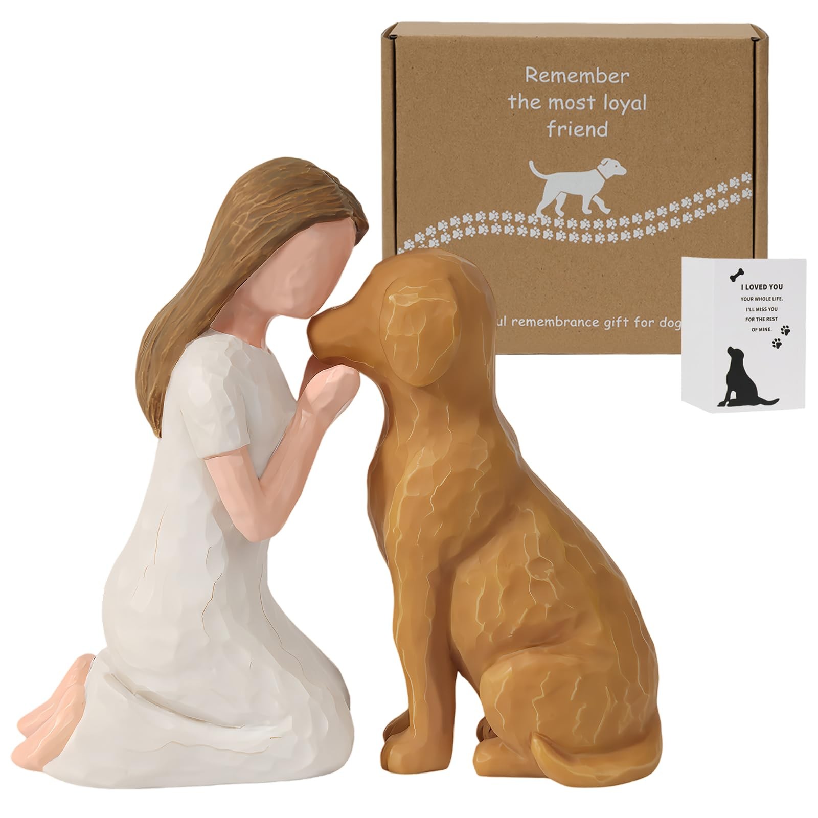 Pet Memorial Figurine for Dog Lovers, Hand-Painted Brown Dog Statue, Girl and…