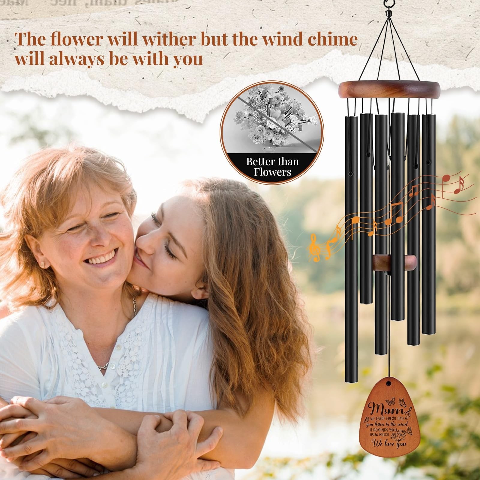 JOBOSI Mother’s Bouquet Memorial Wind Chime with Black Tube Decorative Gifts,…