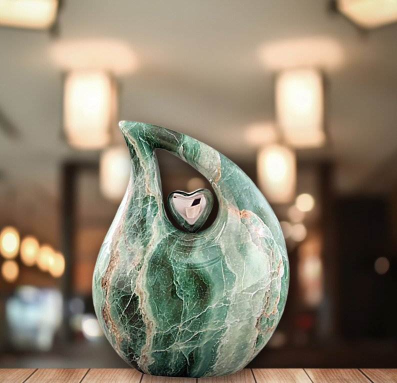 Full Size Emerald Green Metal Cremation Urn Adult Funeral Memorial Handcrafted