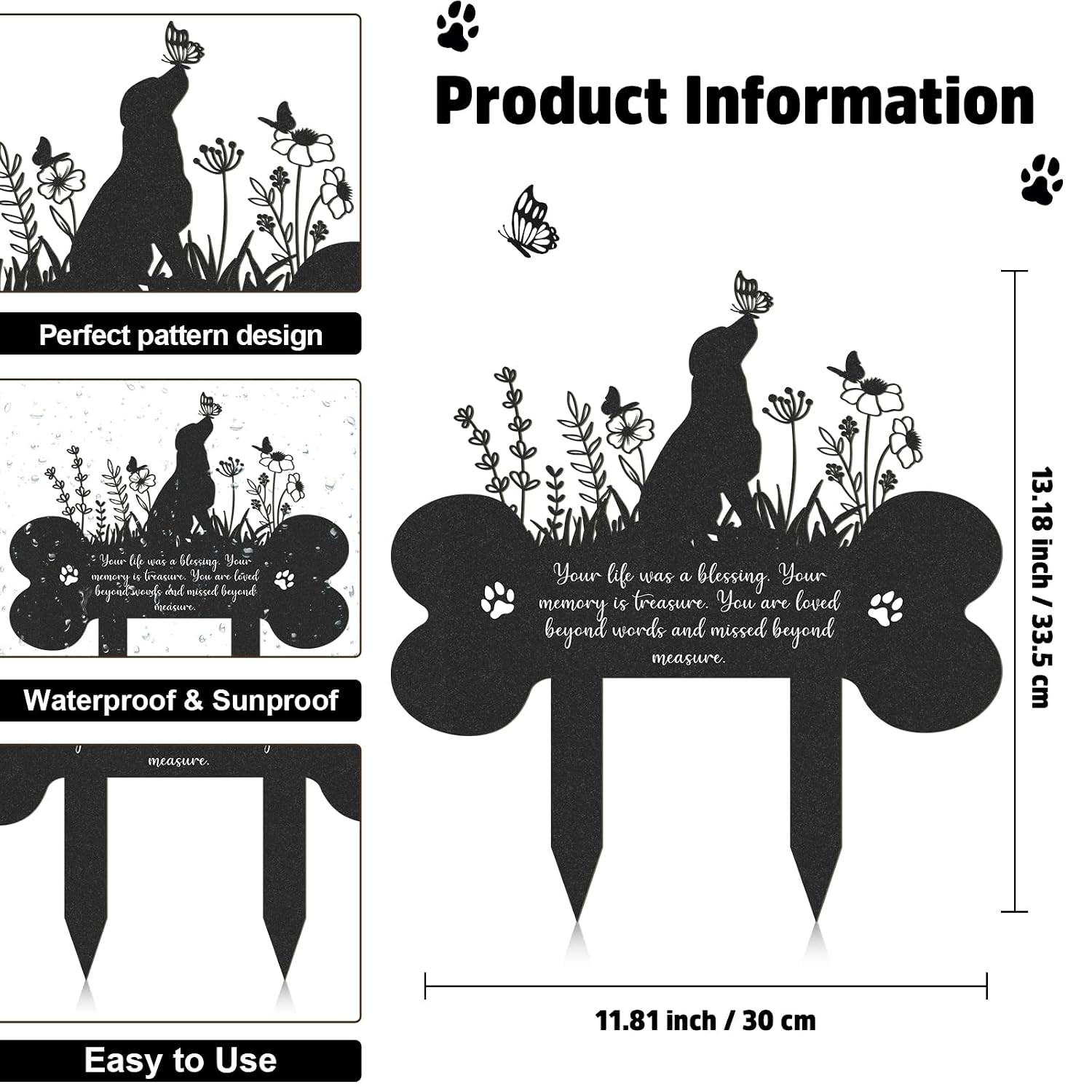 Dog Metal Grave Marker Butterfly Design Cemetery Marker Pet Memorial Garden