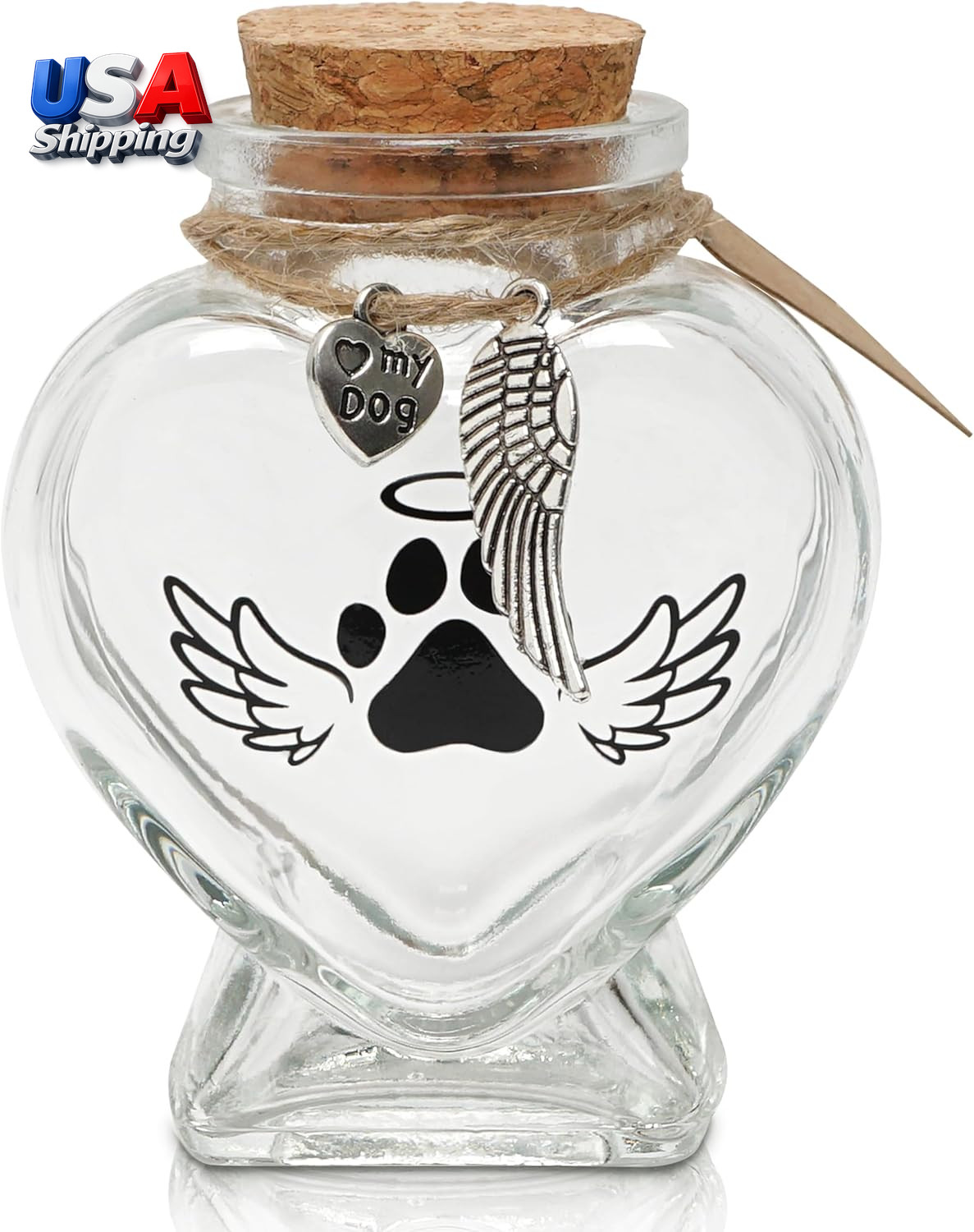 Pet Memorial Gift for Loss of Dog or Cat, Heart Shape Glass Jar & Bottle for Fu