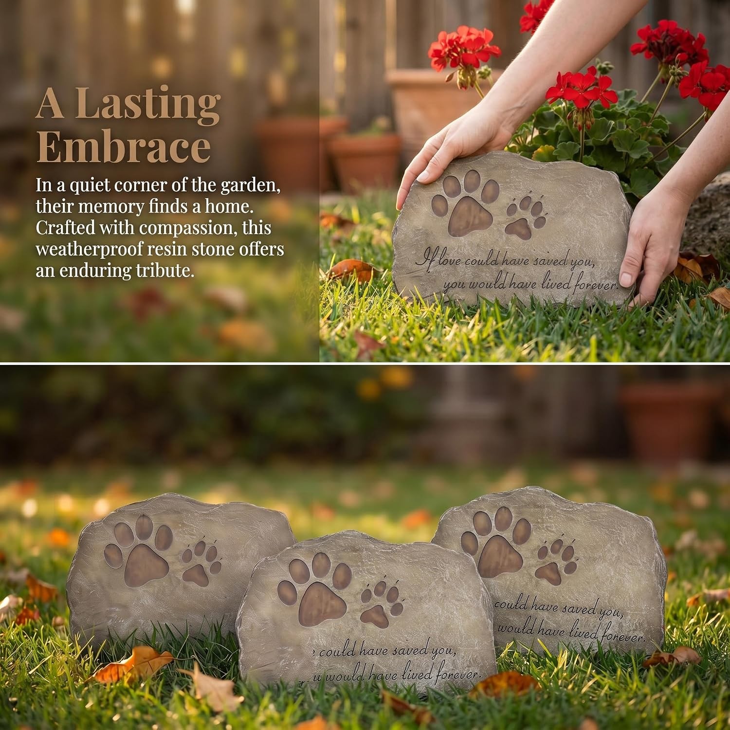 Paw Prints Dog Pet Memorial Stones, Pet Garden Stone Grave Marker for Dog or Cat