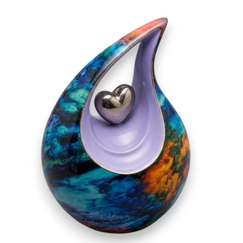 Rainbow Abstract Art Teardrop Aluminum Cremation Urn Human Ashes Earns w/Bag