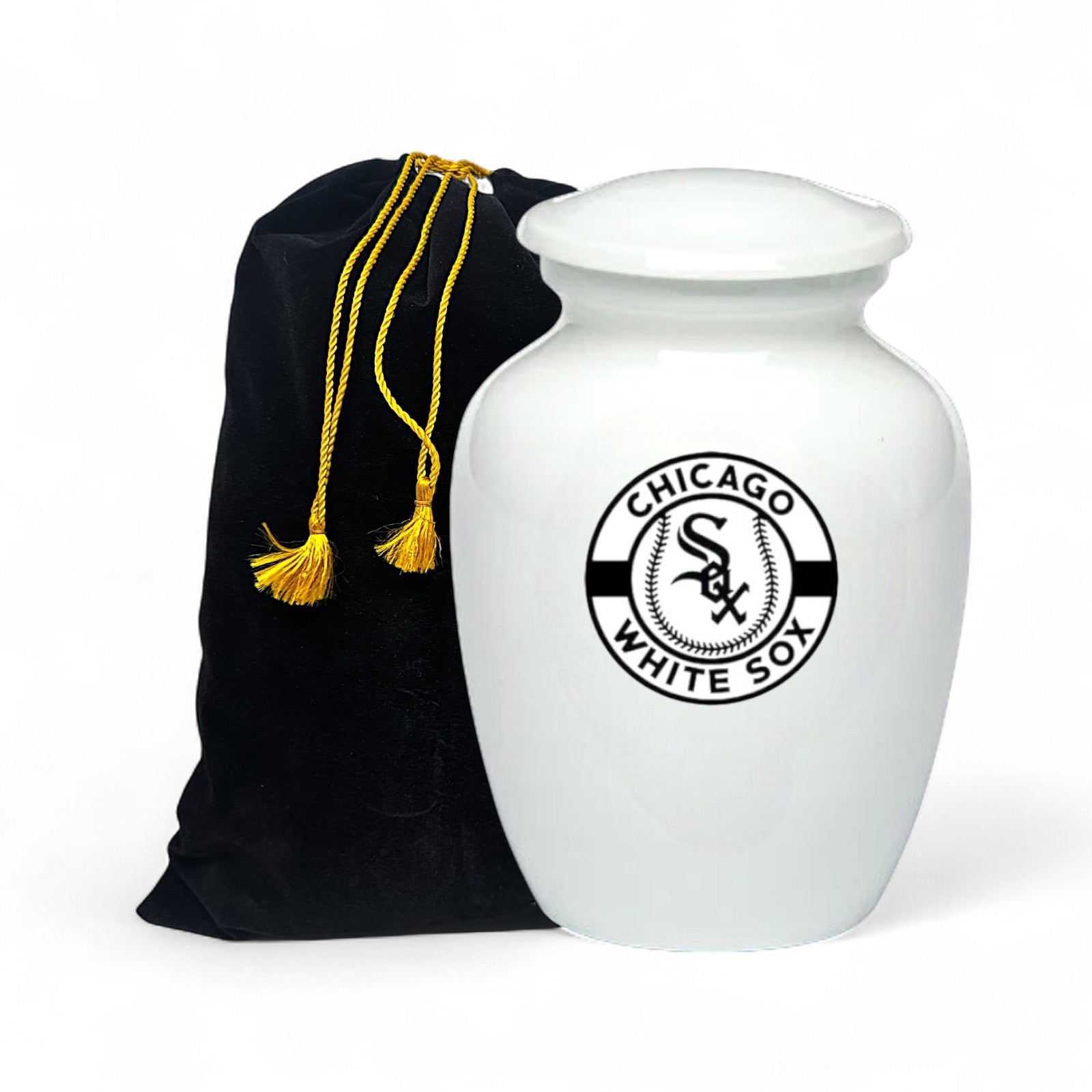 Chicago White Sox Baseball Style Cremation Urn Adult Ashes White Metal 8 In Urns