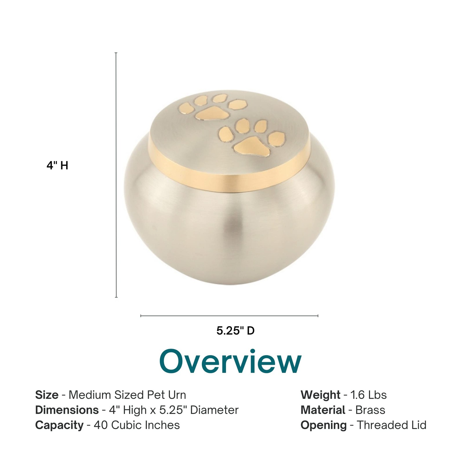 Silverlight Urns Paw Print Round Pet Cremation Urn For Ashes In Pewter – Medium