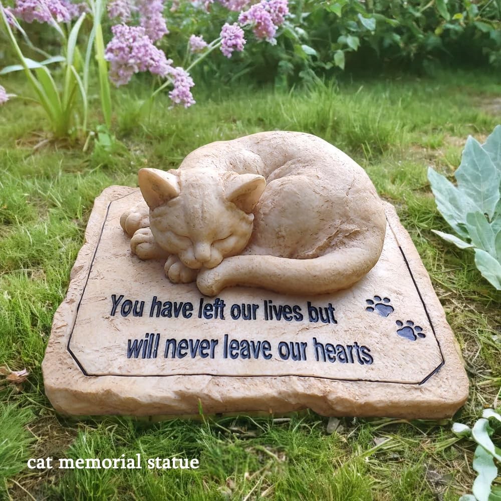 Cat Memorial Stones Grave Markers with A Sleeping Cat Statue on The Top – Cat…