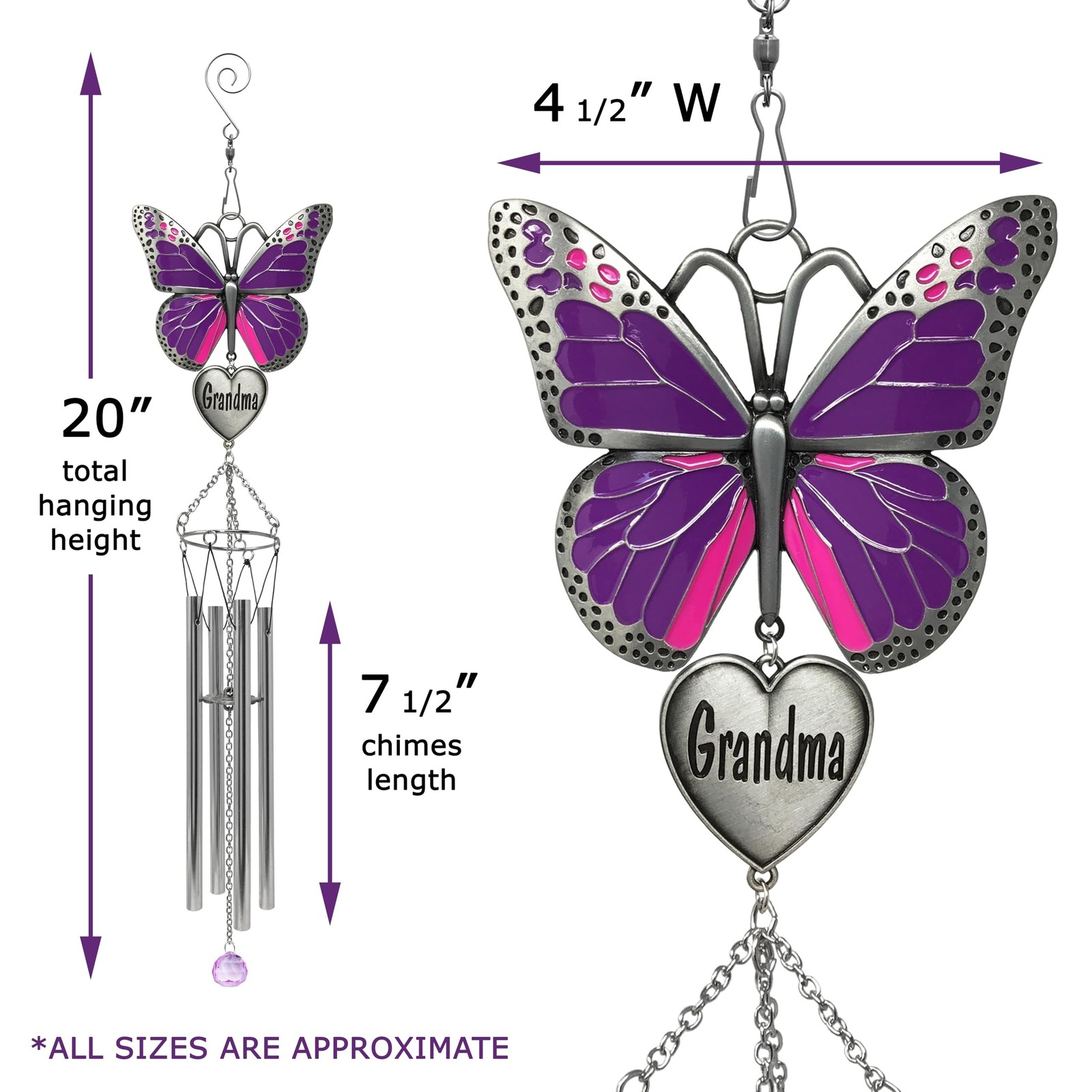 Butterfly Wind Chimes for Grandma, Grandma Memorial Gift, Engraved Heart Wind…