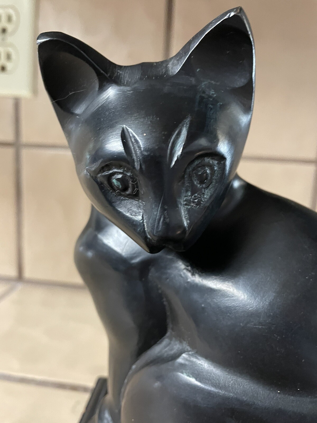 CAST IRON KITTY CAT FIGURINE MEMORIAL IN LOVING MEMORY STATUE W/ STAND