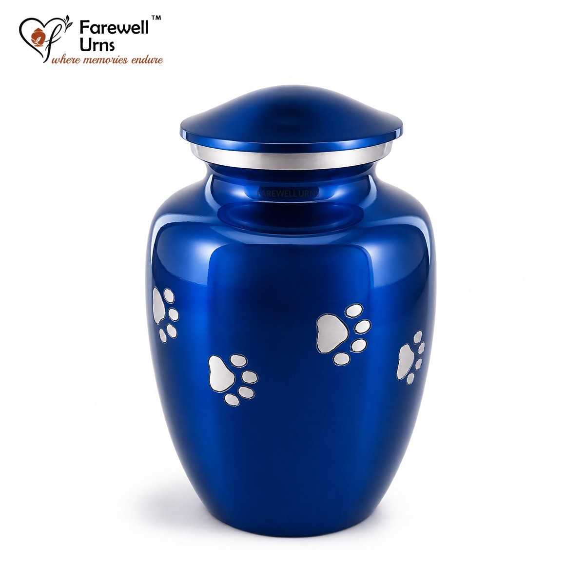 6″ Blue Pet Cremation Urn for Dog Cat Ashes Paw Print Aluminum Memorial
